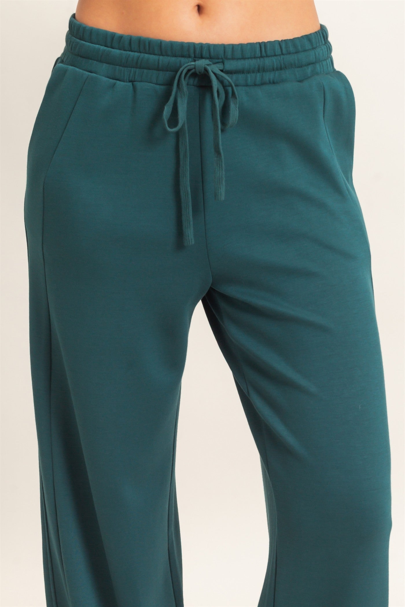Wholesale Elastic Waist Straight Leg Pants Pants DZ26C969 DEEP GREEN DOUBLE ZERO