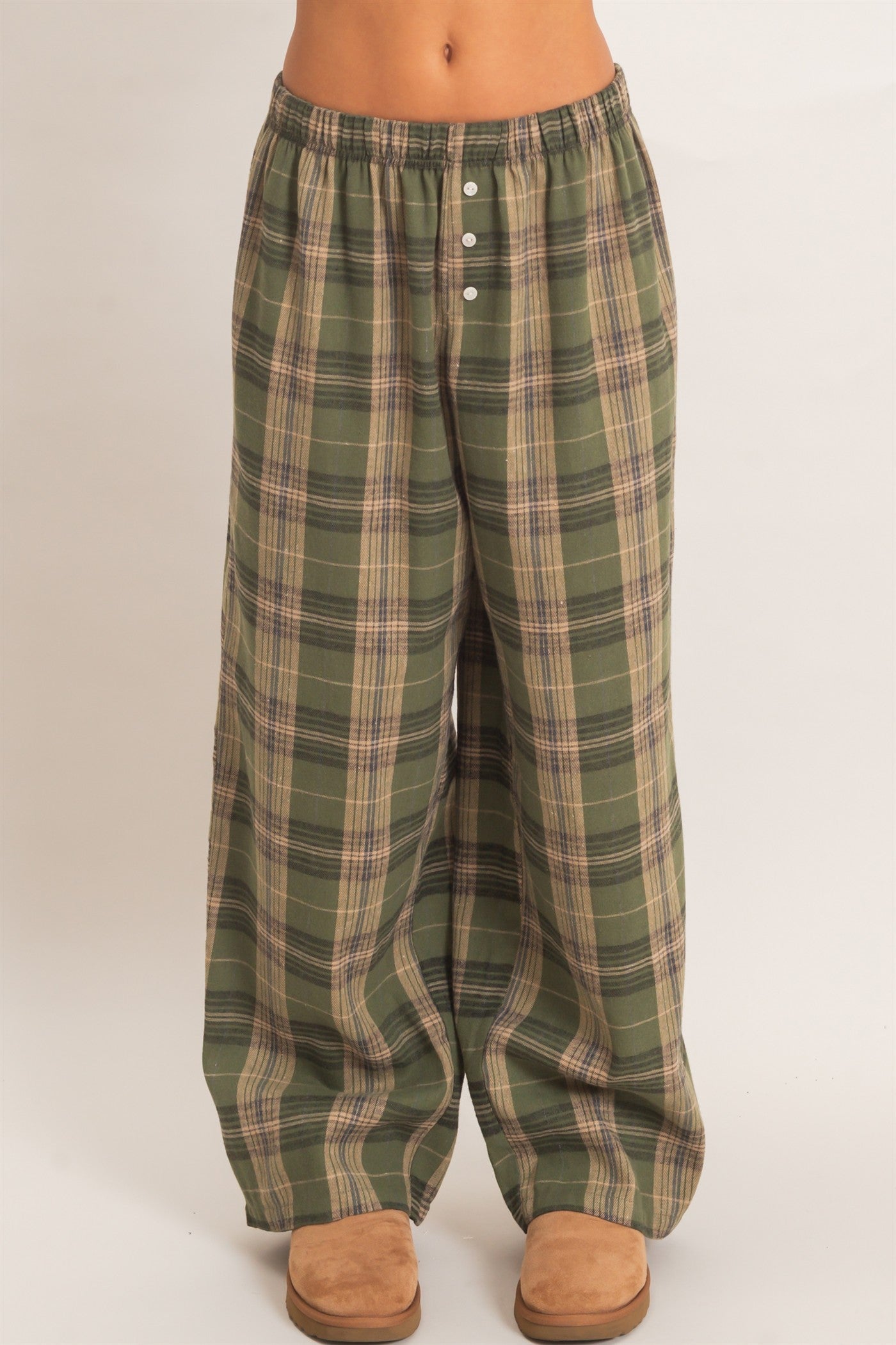 Wholesale Plaid Wide-Leg Pants Pants DZ26F271 OLIVE DOUBLE ZERO