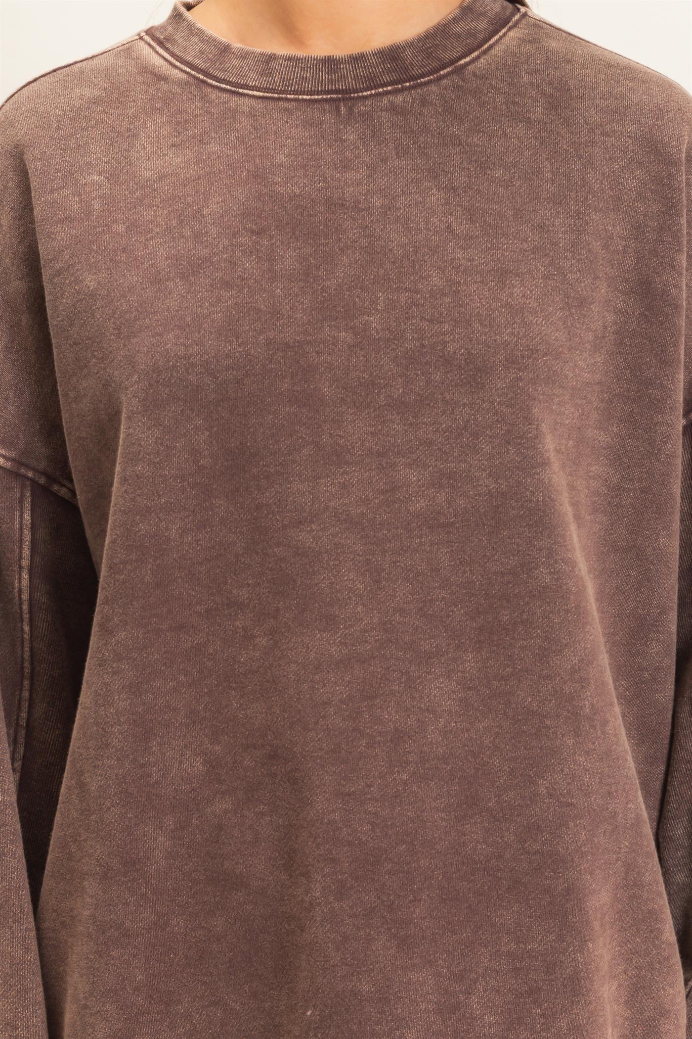 Wholesale Acid Wash Crew Neck Long Sleeve Sweatshirt Sweatshirts DZ26E268 DARK BROWN DOUBLE ZERO