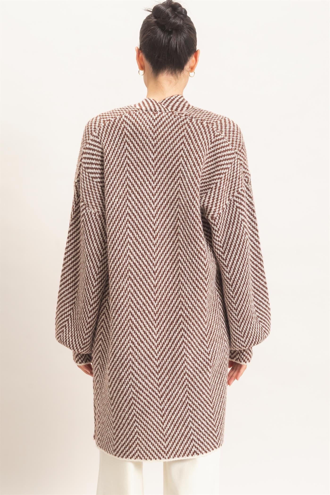 Wholesale Herringbone Pattern Open-Front Cardigan Cardigans HF26F171 BROWN HYFVE