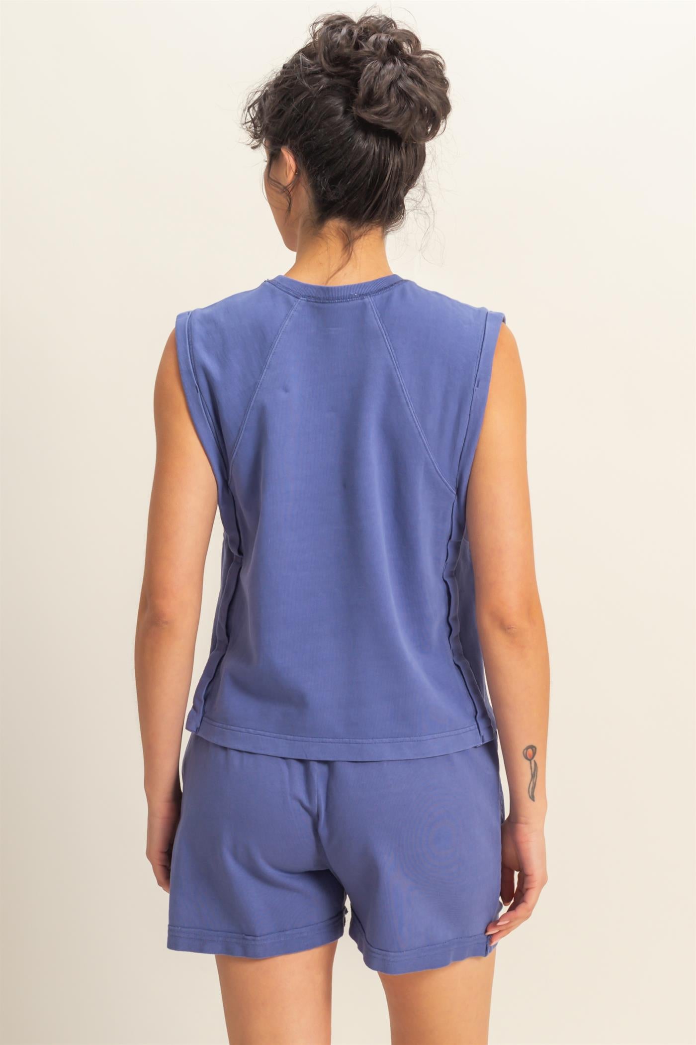 Wholesale Round Neck Sleeveless Boxy Top Clothing Tops DZ25C561 DUSTY INDIGO DOUBLE ZERO