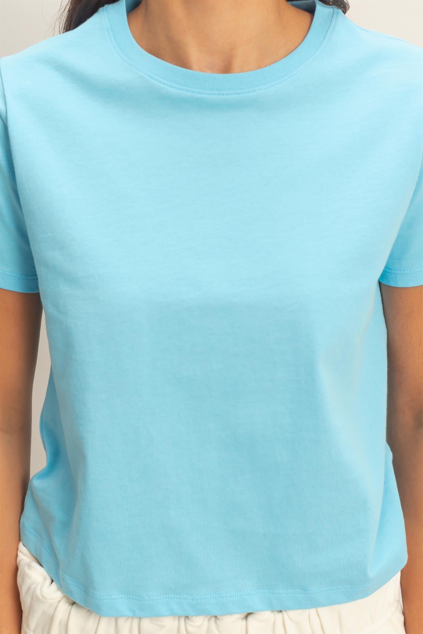 Wholesale Crew Neck Cotton T-Shirt Clothing Tops DZ26C412 BLUE DOUBLE ZERO