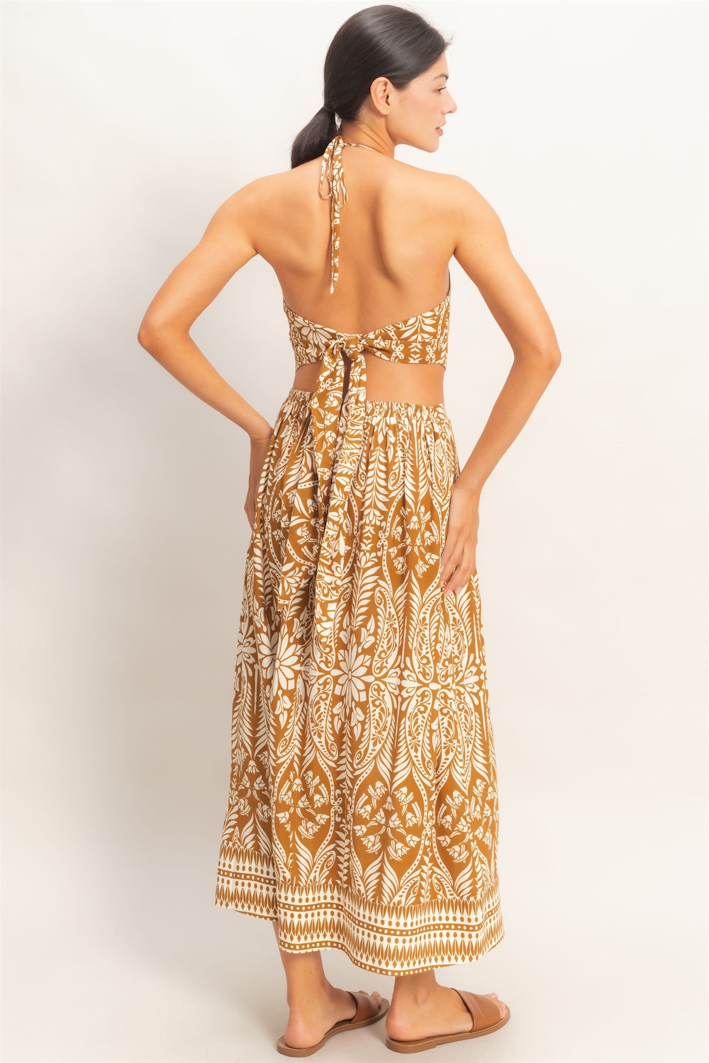 Wholesale Tropical Halter & Skirt Set Clothing HF26A863-SET BROWN HYFVE