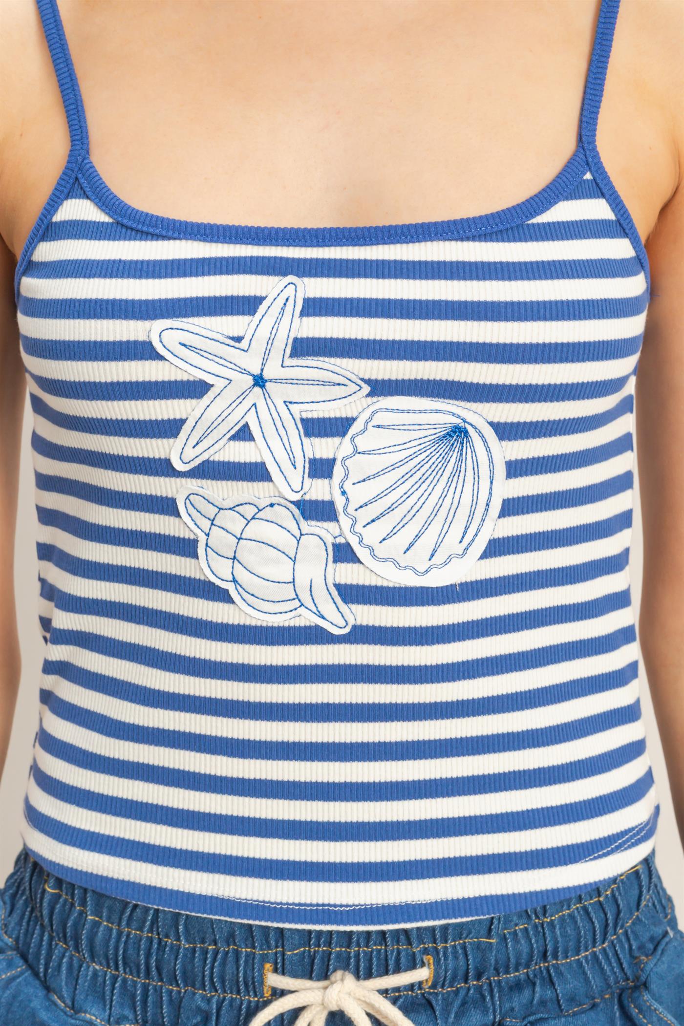Wholesale Striped Patch Embroidered Tank Tank Tops HF26C226 BLUE HYFVE