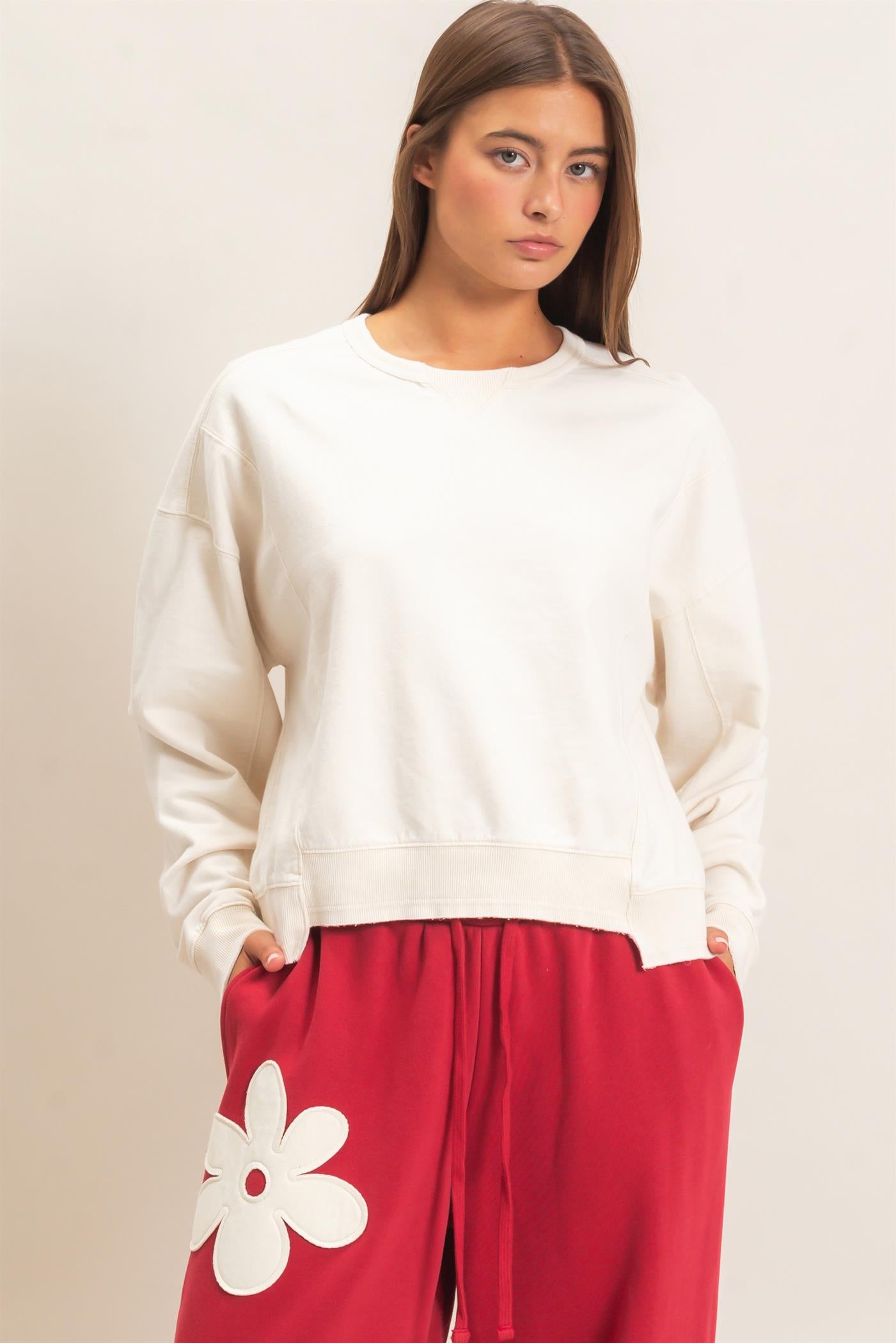 Wholesale Acid Wash Seam Detail Crew Neck Sweatshirt Sweatshirts DZ26E260 ALPACA DOUBLE ZERO