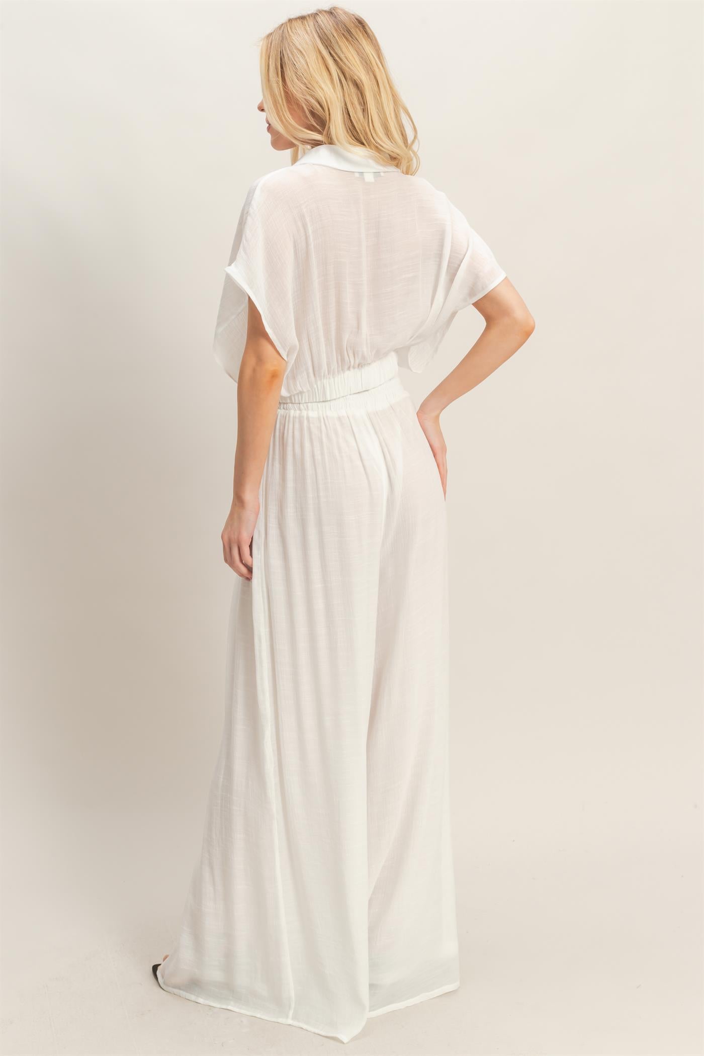 Wholesale Collared Wrap Top & Wide-Leg Pants Set Clothing HF26C286-SET-D WHITE HYFVE