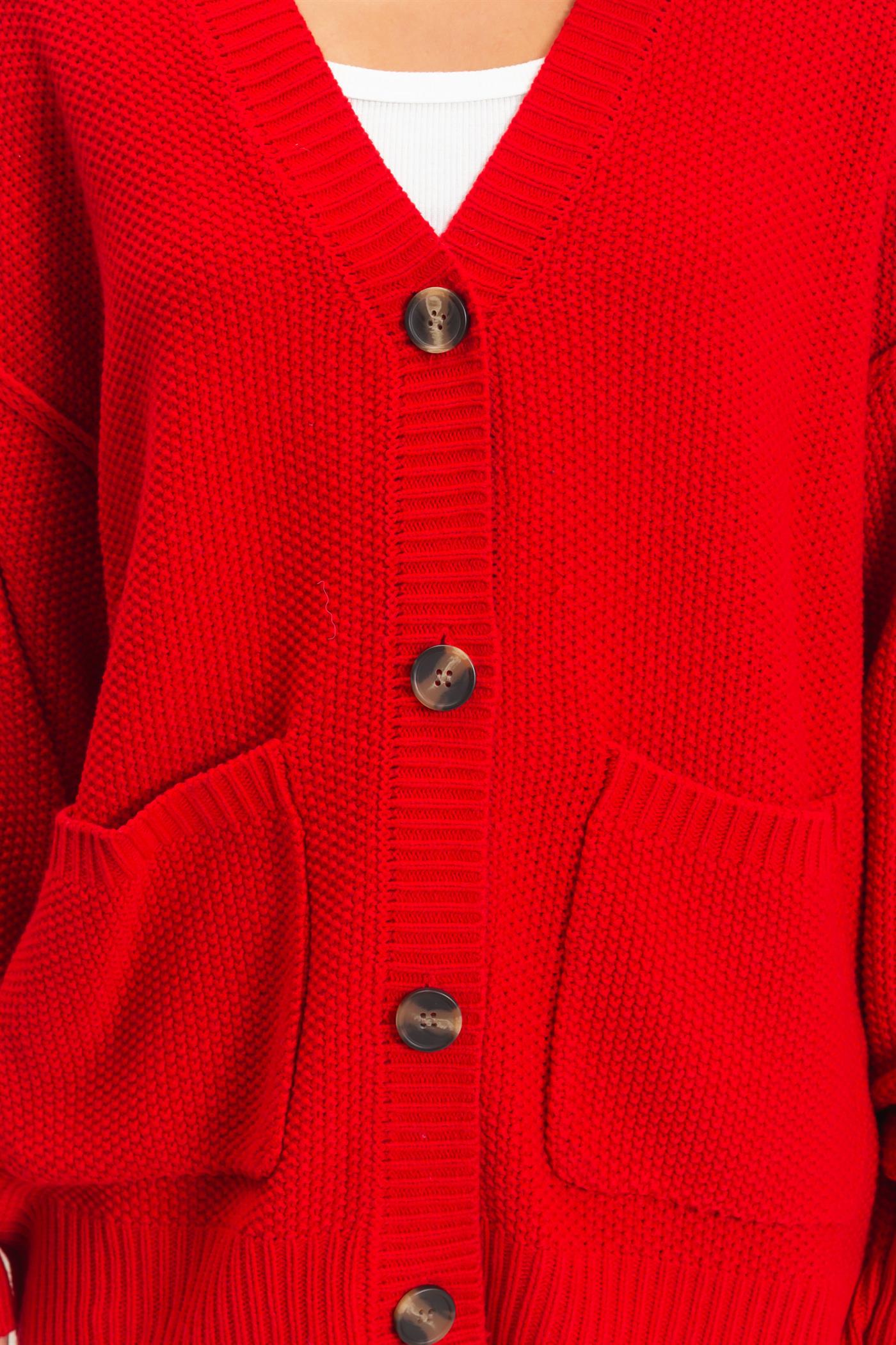 Wholesale Textured Oversized Knit Buttoned Cardigan Cardigans DZ26C971 RED DOUBLE ZERO