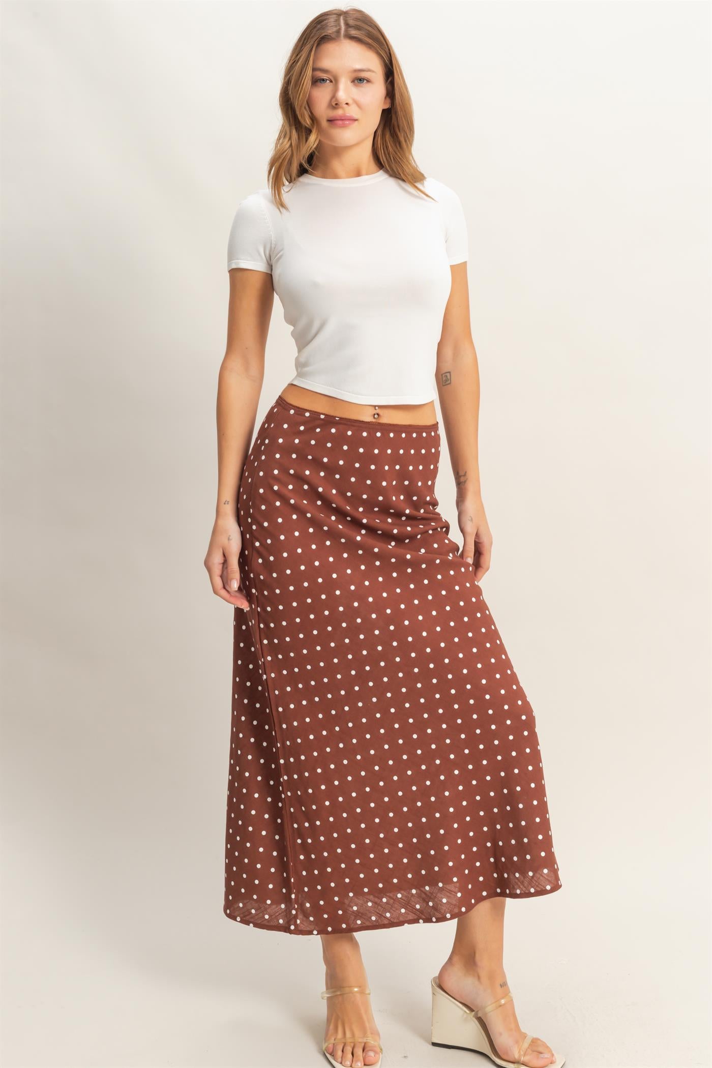 Wholesale Polka Dot A-Line Skirt Skirts HF26E416-D CHESTNUT HYFVE