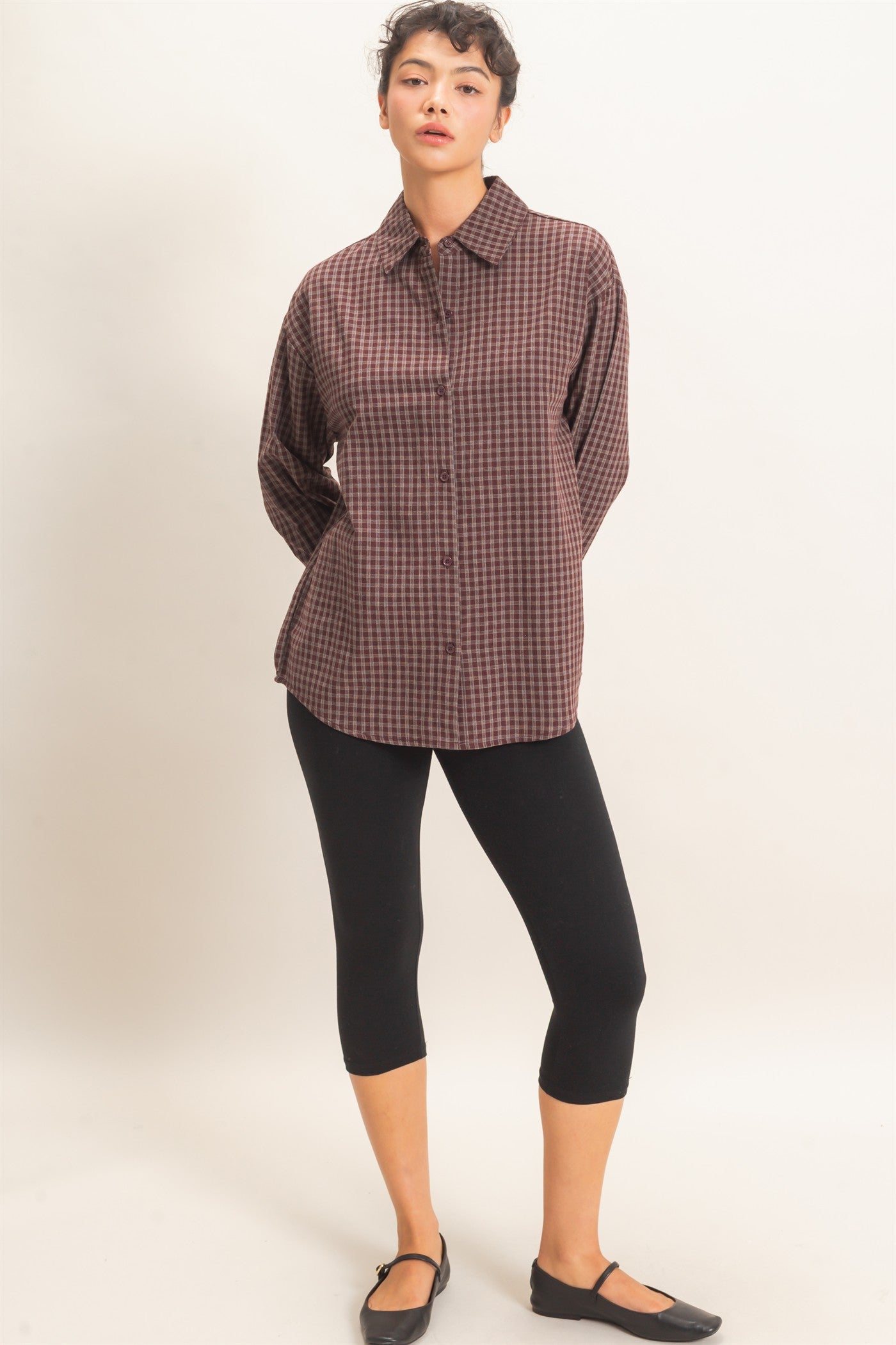 Wholesale Plaid Button-Up Shirt Shirts DZ26F012 BROWN DOUBLE ZERO
