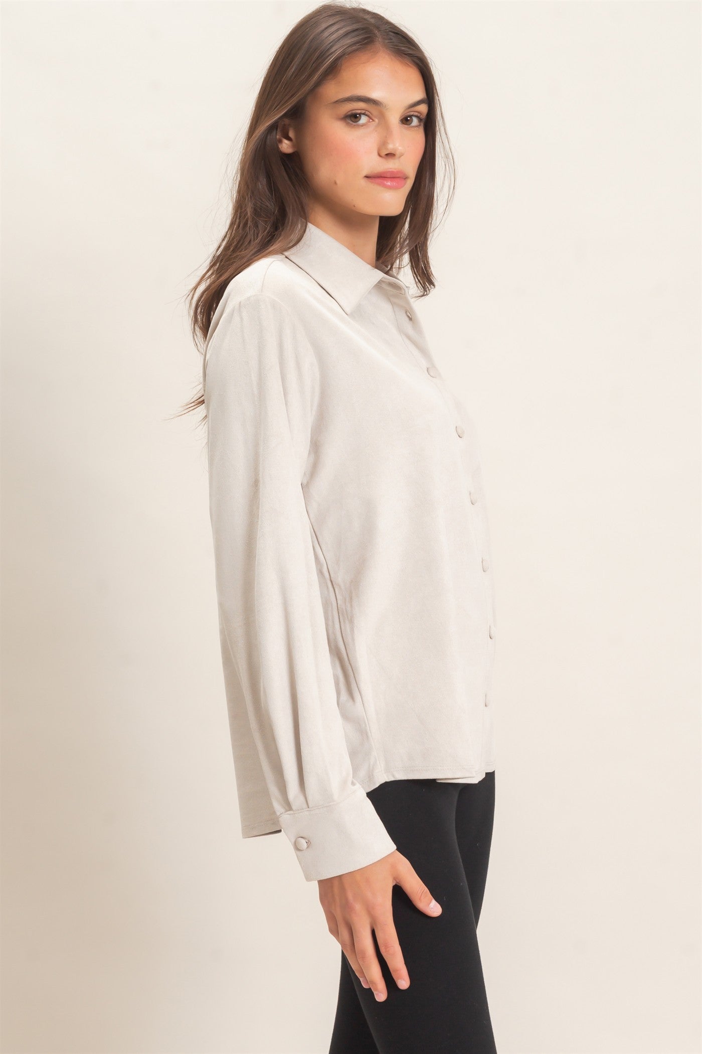 Wholesale Suede Button-Up Shirt Shirts HF26F083 ECRU HYFVE