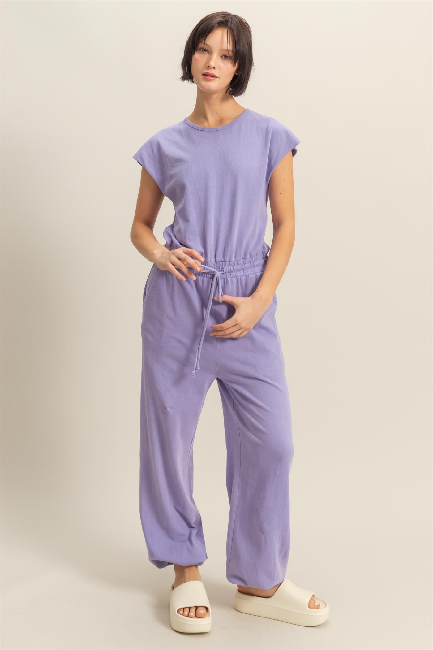 Wholesale Short Sleeve Casual Jumpsuit Clothing DZ24C619 WISTERIA DOUBLE ZERO