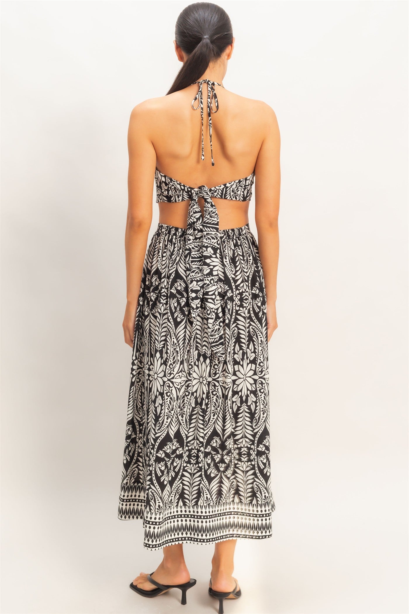 Wholesale Tropical Halter & Skirt Set Clothing HF26A863-SET BLACK HYFVE