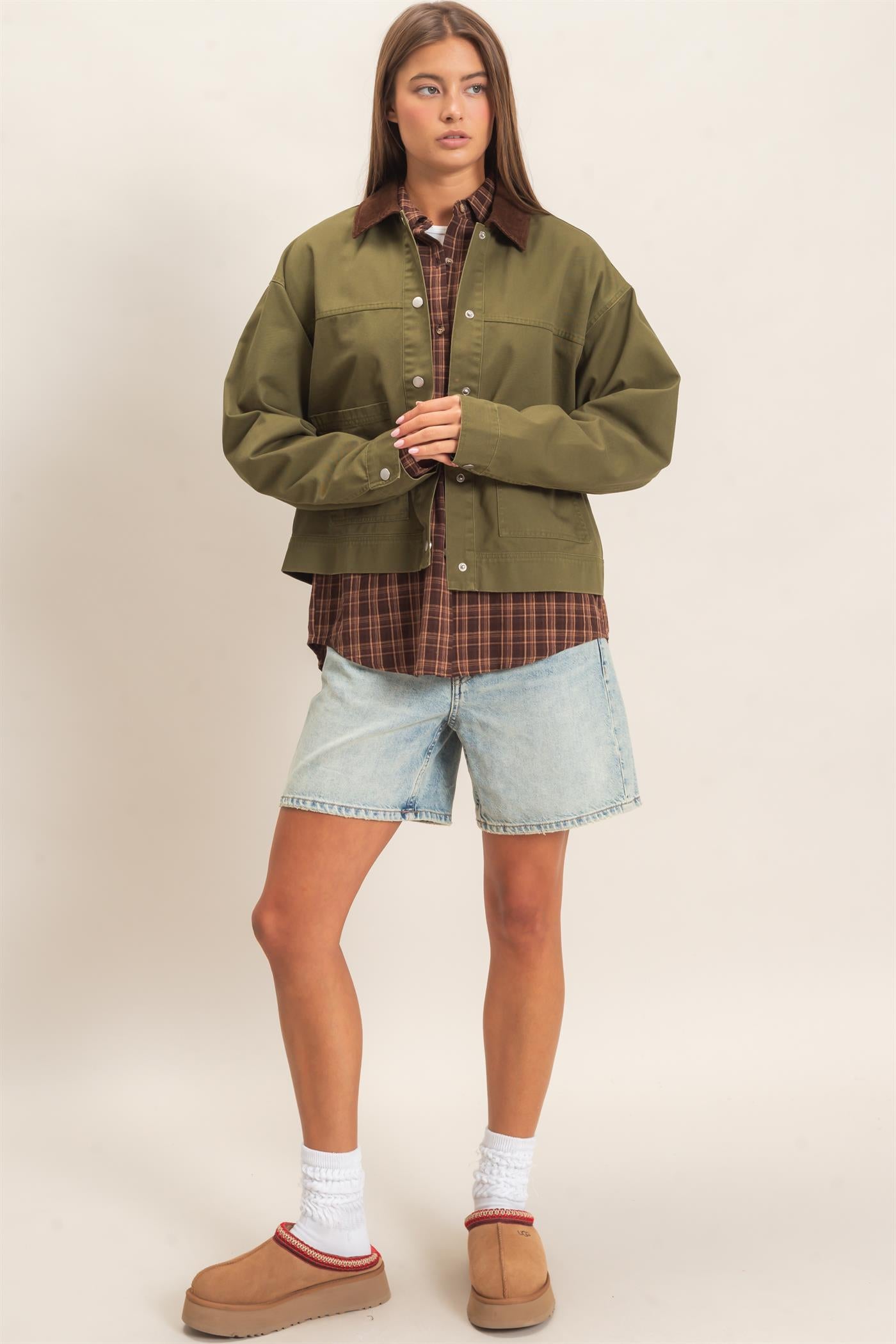 Wholesale Twill Barn Jacket Coats & Jackets DZ26E394 DARK OLIVE DOUBLE ZERO