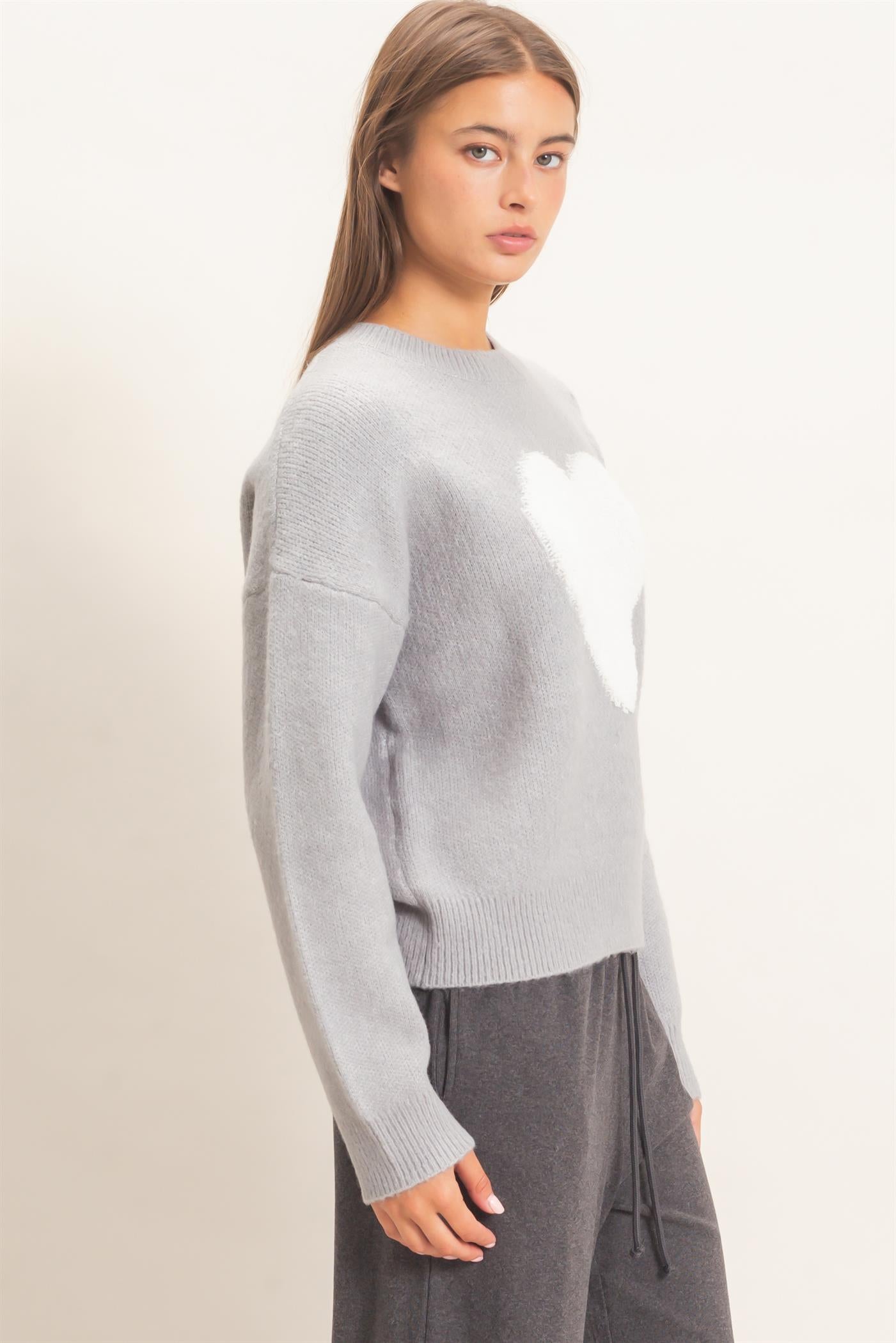 Wholesale Heart Graphic Sweater Sweaters DZ26E430 GRAY DOUBLE ZERO