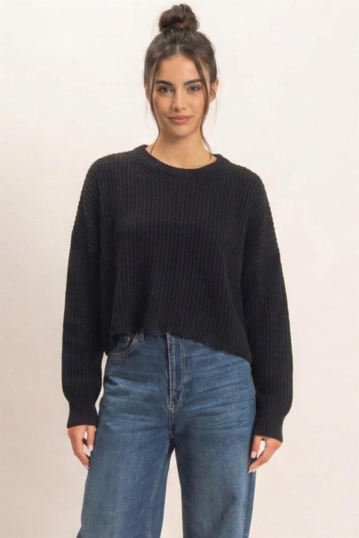 Wholesale Oversized Cropped Sweater Sweaters DZ26E252 BLACK DOUBLE ZERO