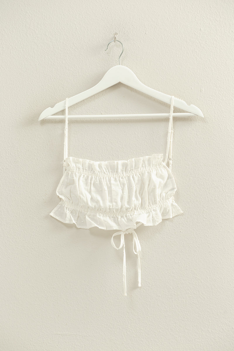 Wholesale Swiss Dot Bandeau Crop Top Clothing Tops HF22A413 OFF WHITE HYFVE