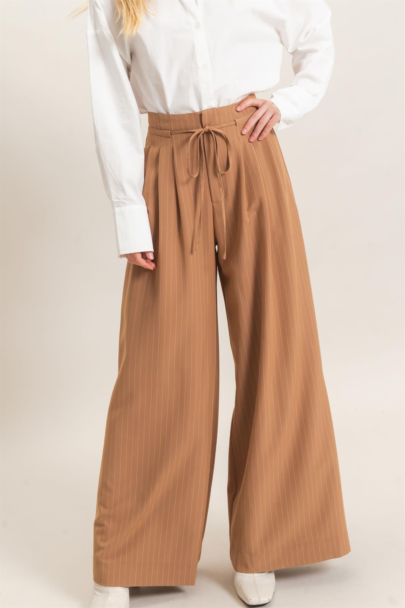 Wholesale Pleated Wide-Leg Pants Pants HF26A776 LIGHT BROWN HYFVE