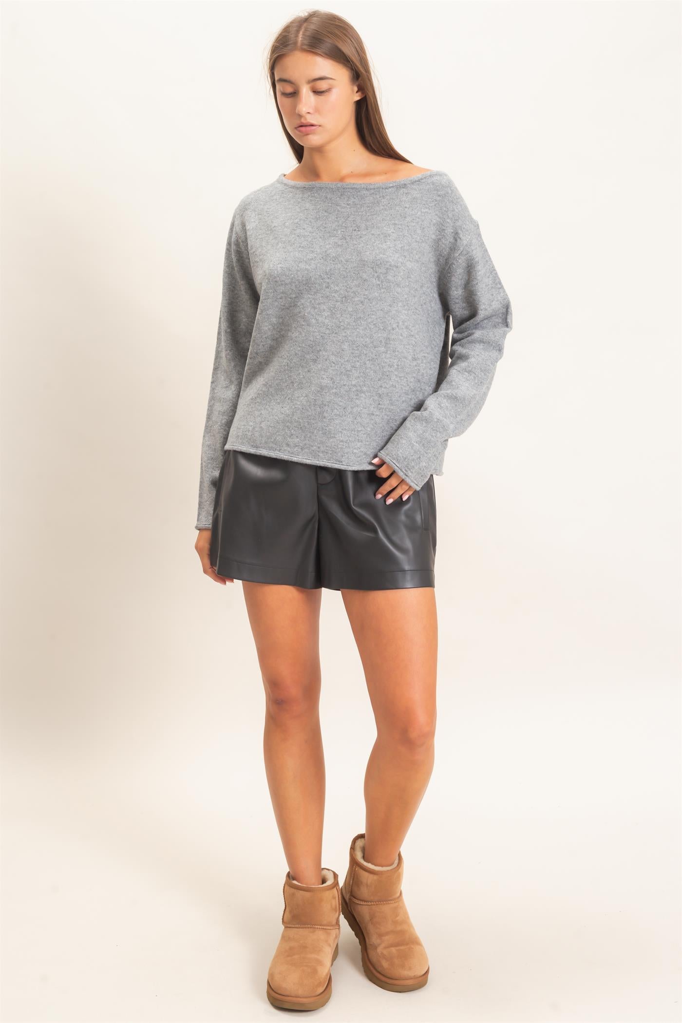Wholesale Off The Shoulder Sweater Sweaters DZ26E652 HEATHER GRAY DOUBLE ZERO