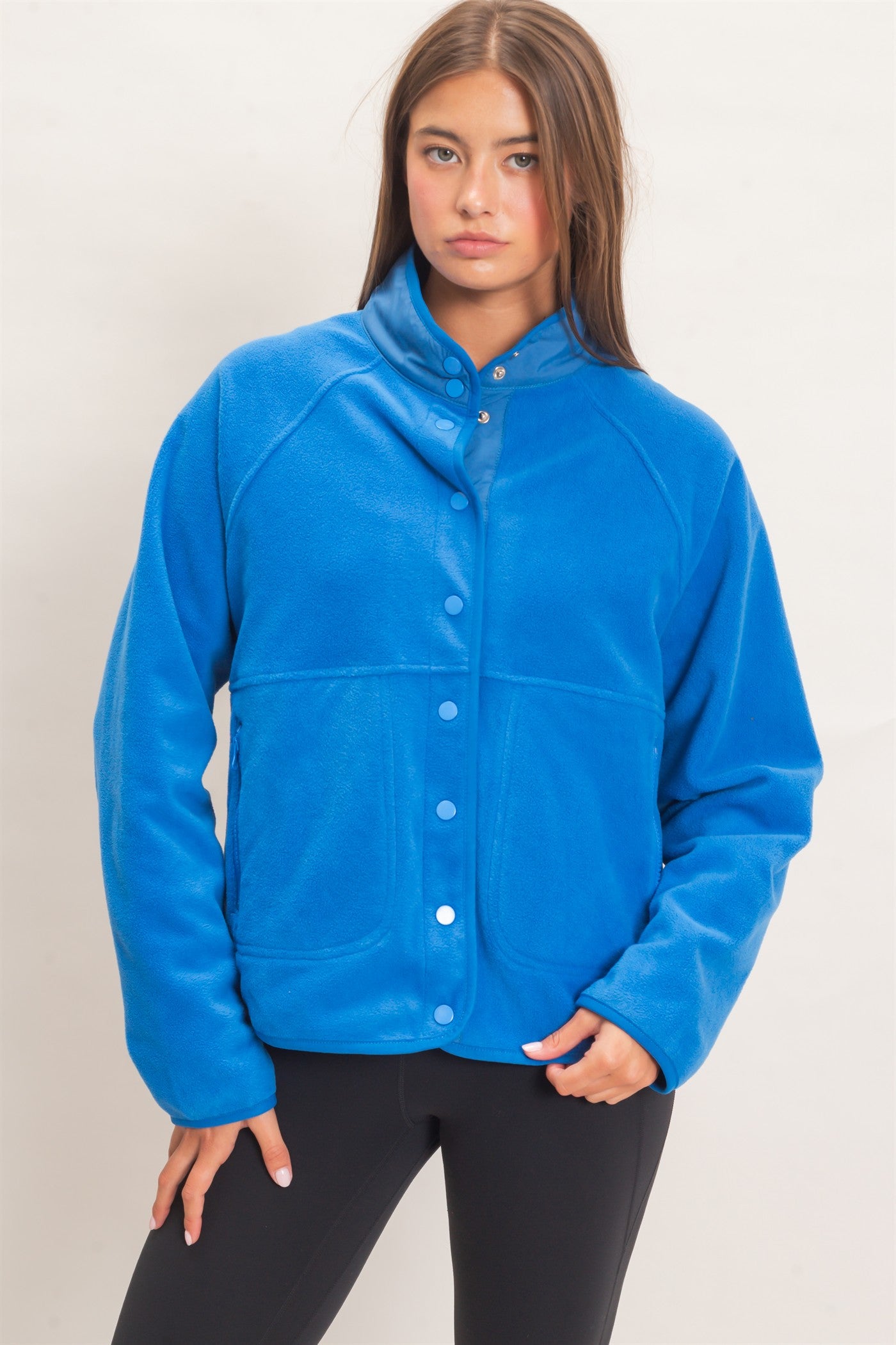 Wholesale Fleece Jacket With Button Front Coats & Jackets DZ26F086 COBALT DOUBLE ZERO