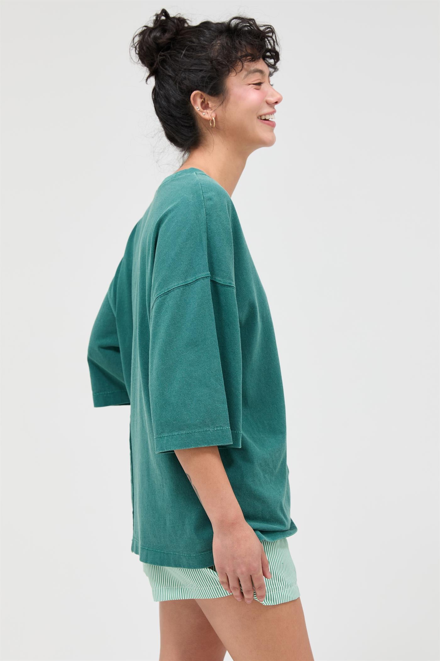 Wholesale Pigment Dye Oversized Half-Sleeve T-Shirt Clothing Tops DZ26A459 DARK TEAL DOUBLE ZERO