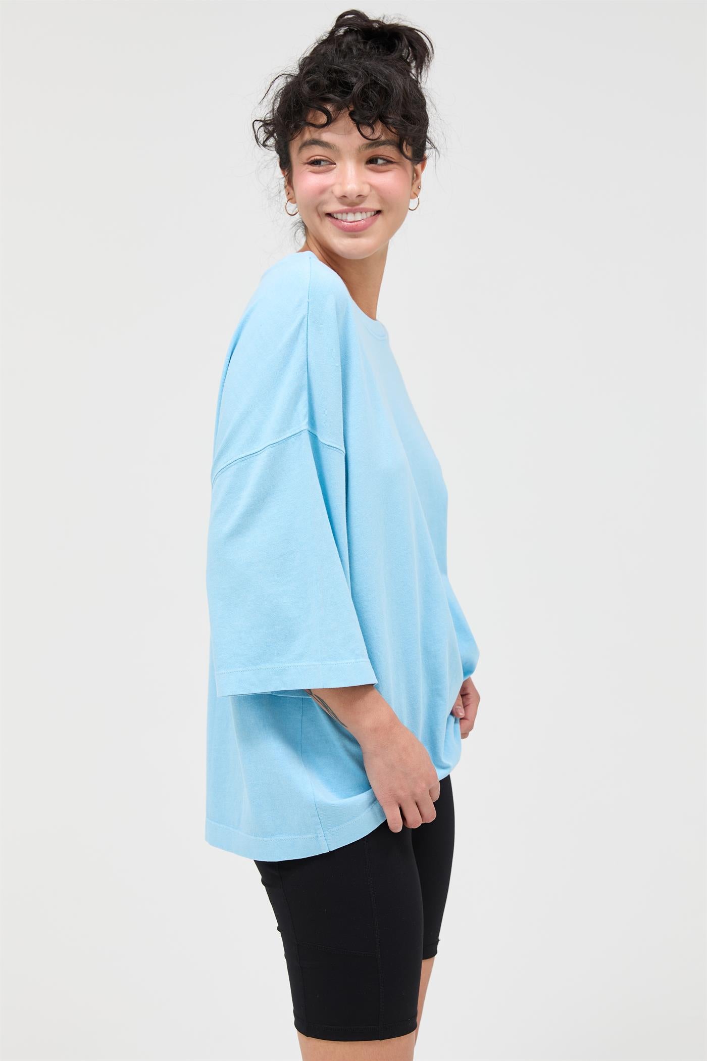 Wholesale Pigment Dye Oversized Half-Sleeve T-Shirt Clothing Tops DZ26A459 BLUE DOUBLE ZERO