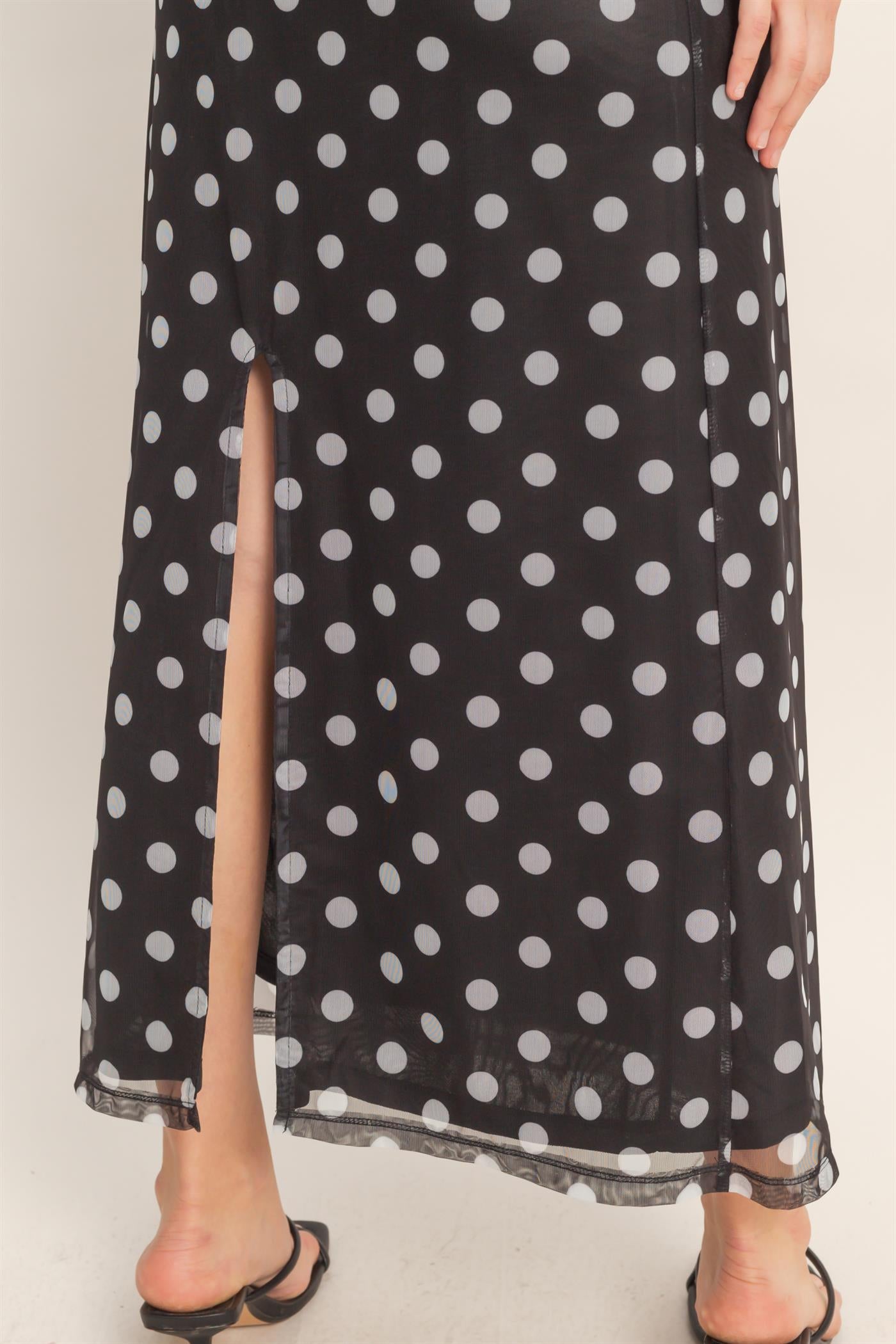 Wholesale Strap Polka Dot Midi Dress Dresses HF26A985 BLACK HYFVE