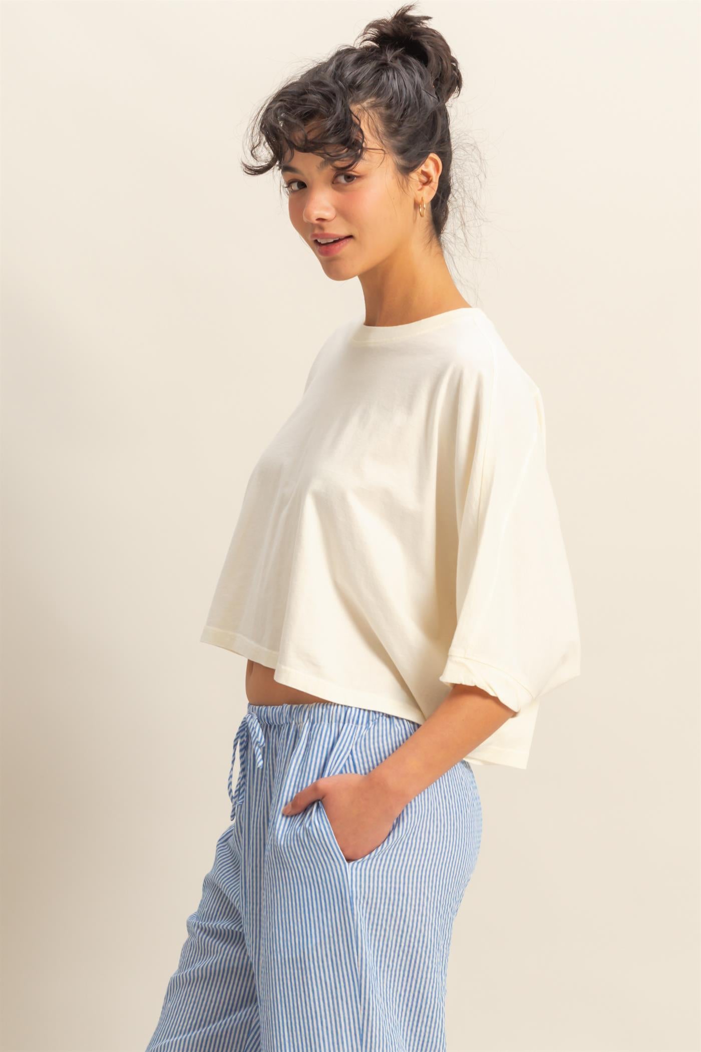 Wholesale Flowy Bat Wing Sleeves Knit Top Clothing Tops DZ25A797 OFF WHITE DOUBLE ZERO