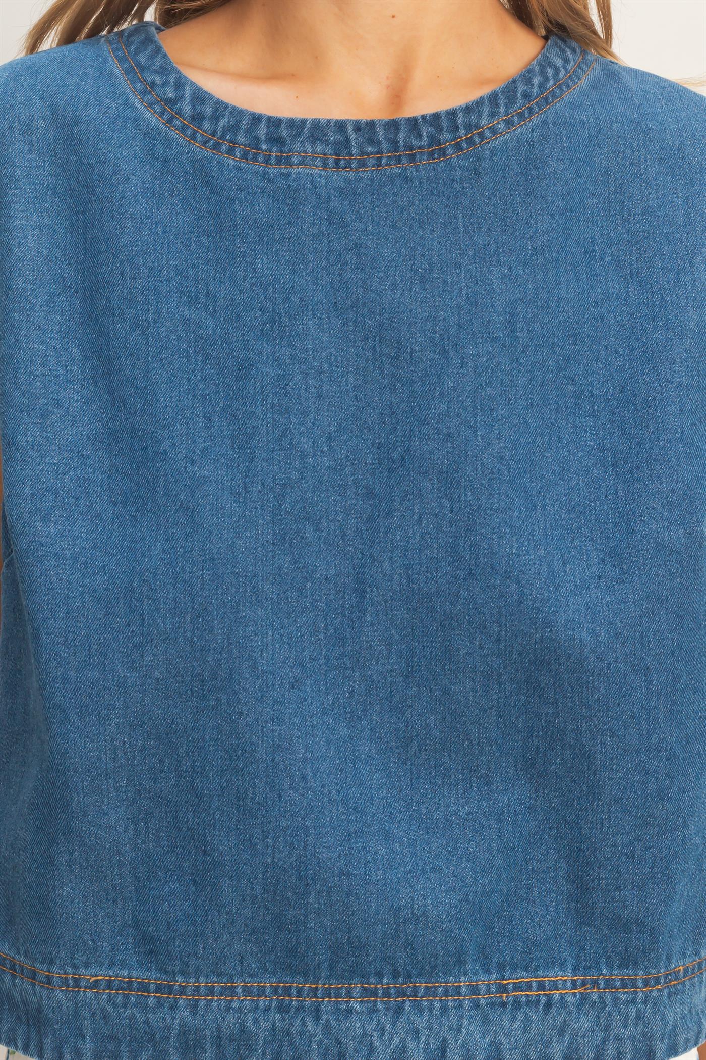 Wholesale Sleeveless Denim Top Clothing Tops HF26C107 MEDIUM BLUE HYFVE