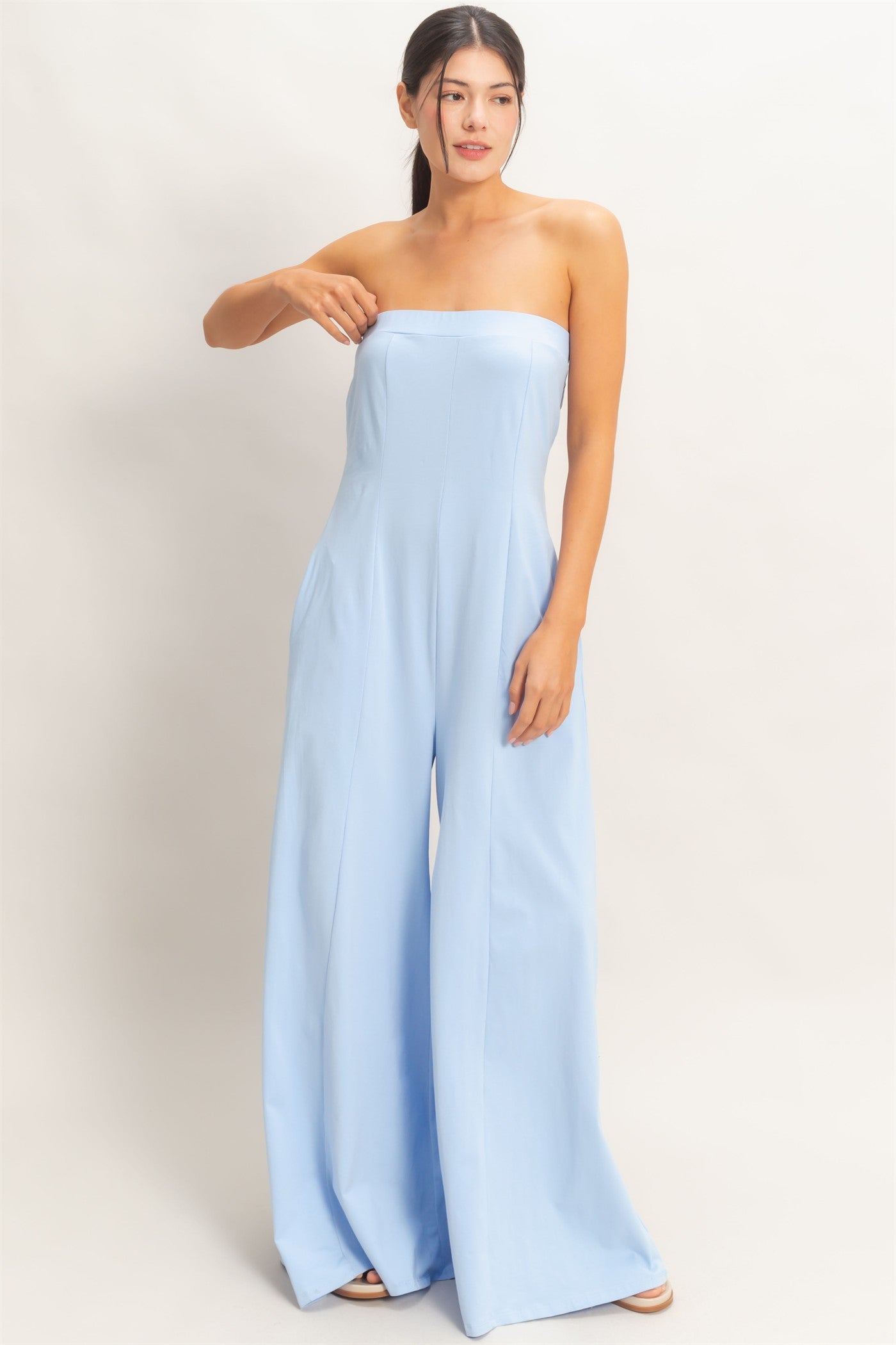 Wholesale Strapless Wide-Leg Jumpsuit Clothing HF26C314 BLUE HYFVE