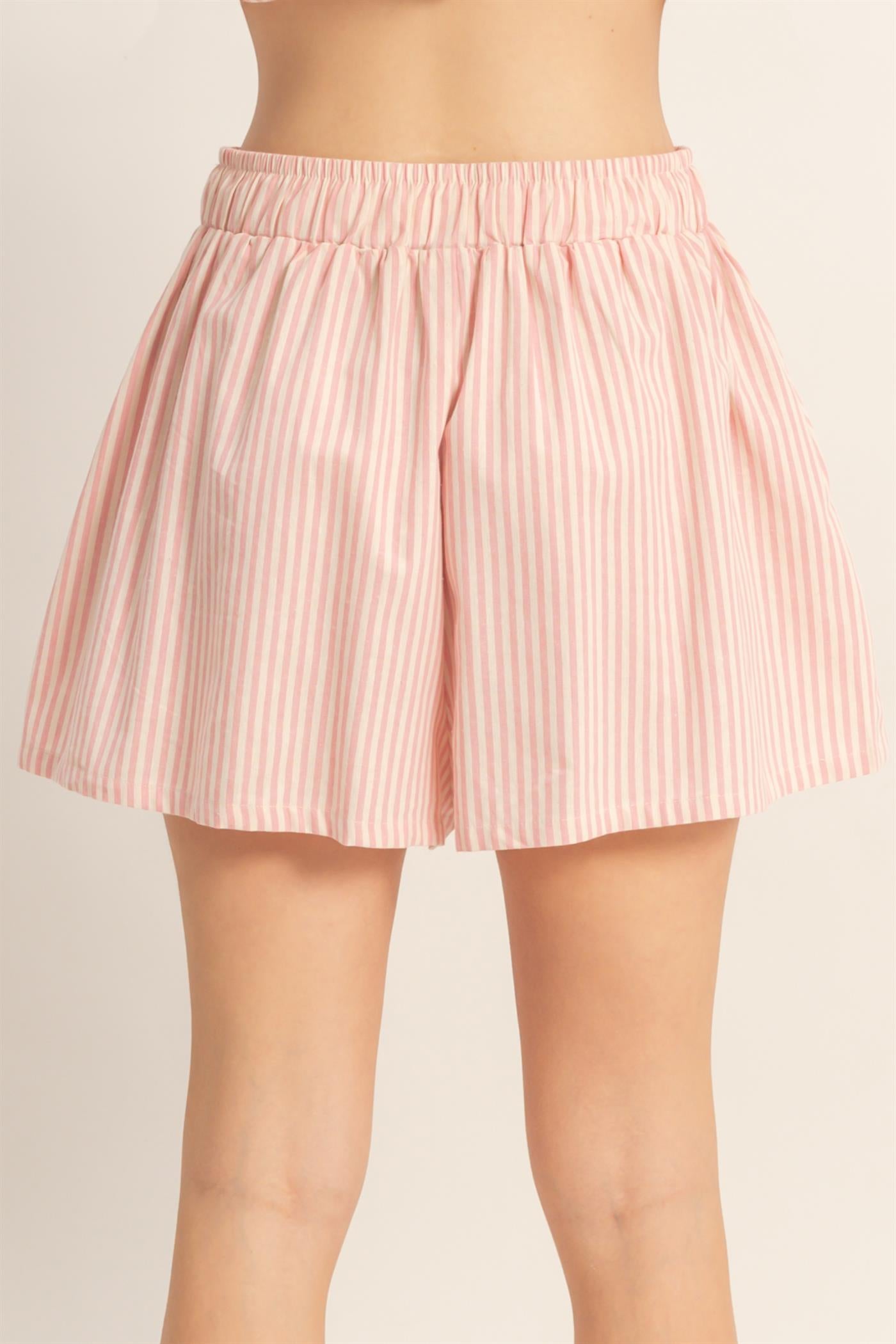 Wholesale Striped Elastic Waist Shorts Shorts HF26E387-D PINK HYFVE