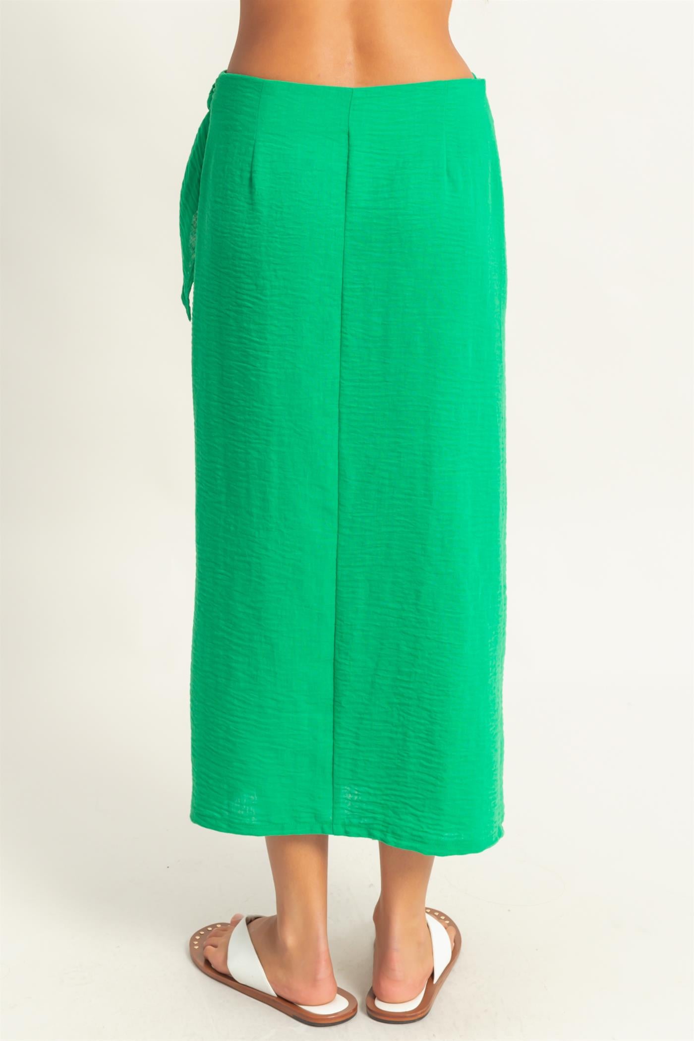 Wholesale High Waist Crinkle Woven Maxi Skirt Skirts DZ25C511 GREEN DOUBLE ZERO