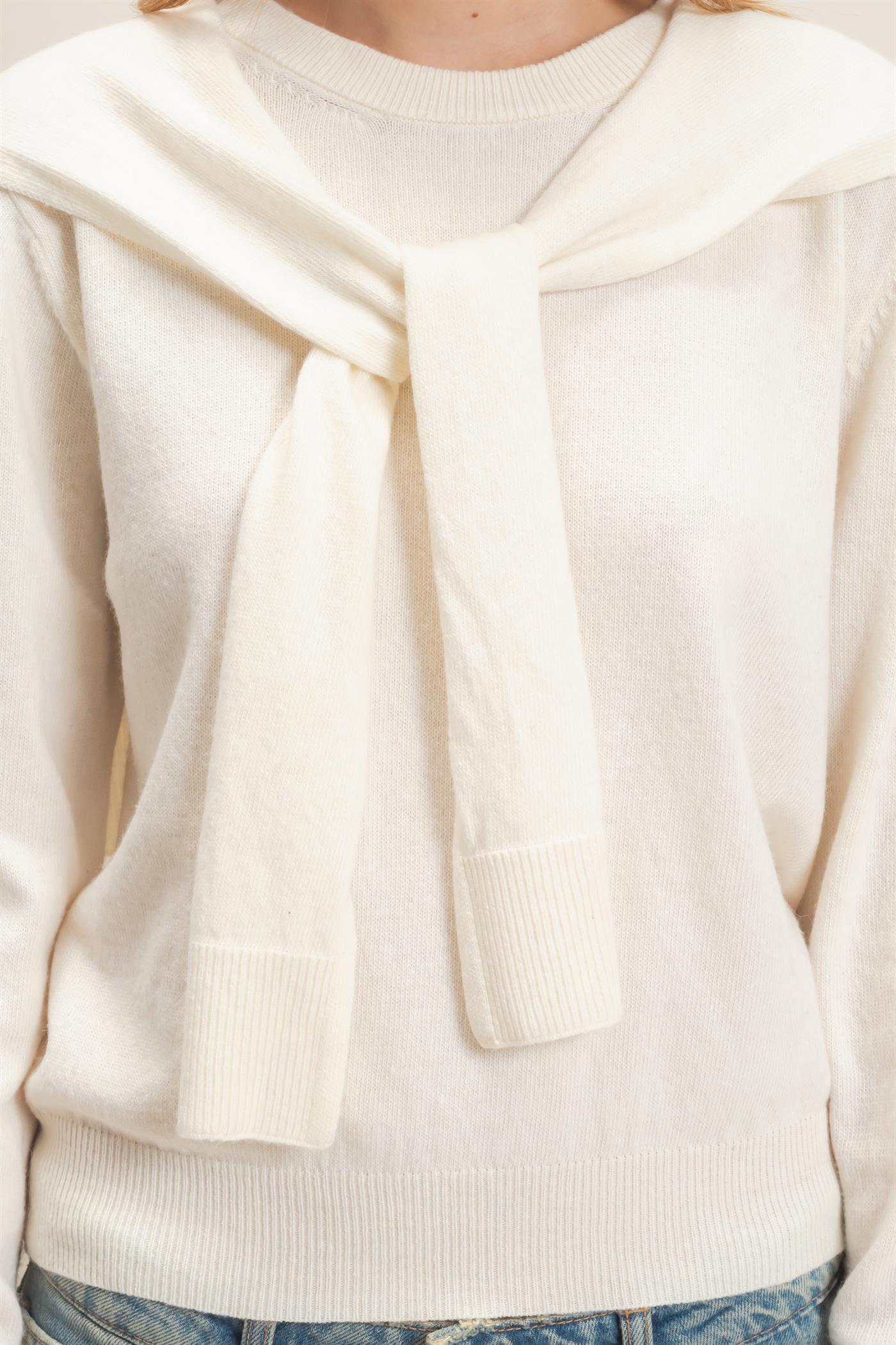 Wholesale Crew Neck Sweater With Faux Wrap Sweaters HF26E698 CREAM HYFVE