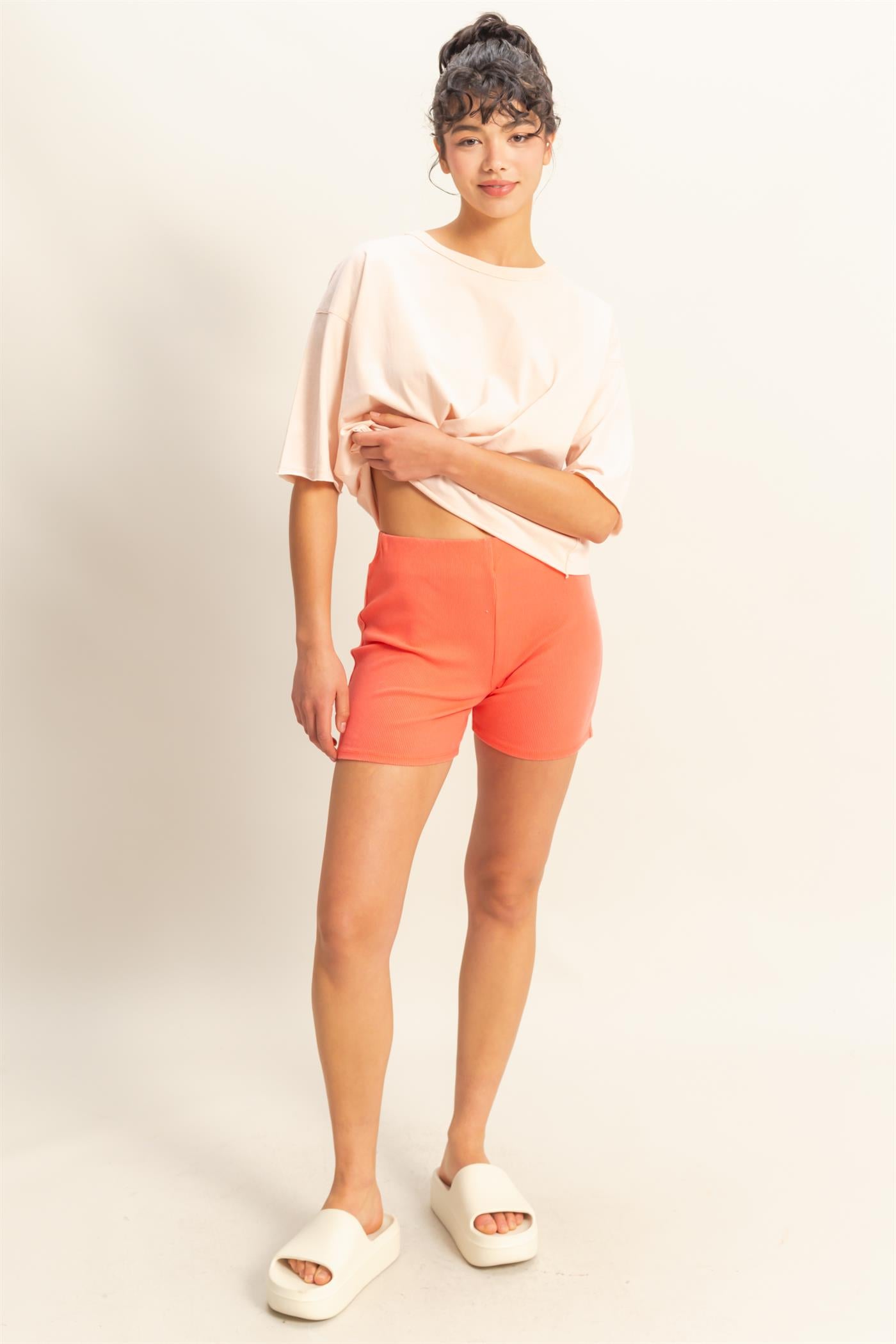 Wholesale Drop Shoulder Crew Neck Wide Fit Tee Clothing Tops DZ25A757 DUSTY PINK DOUBLE ZERO