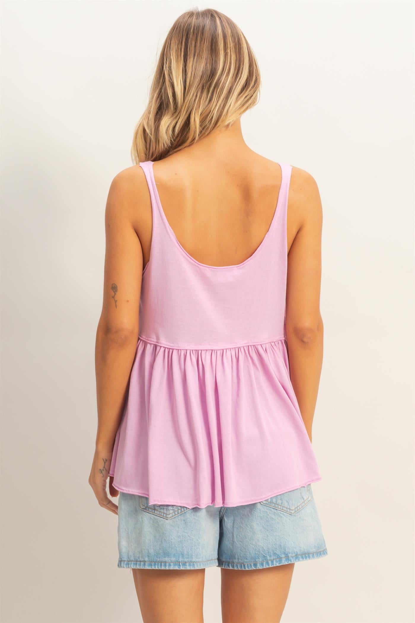 Wholesale Scoop Neck Babydoll Top Tank Tops HF26A376 PINK HYFVE