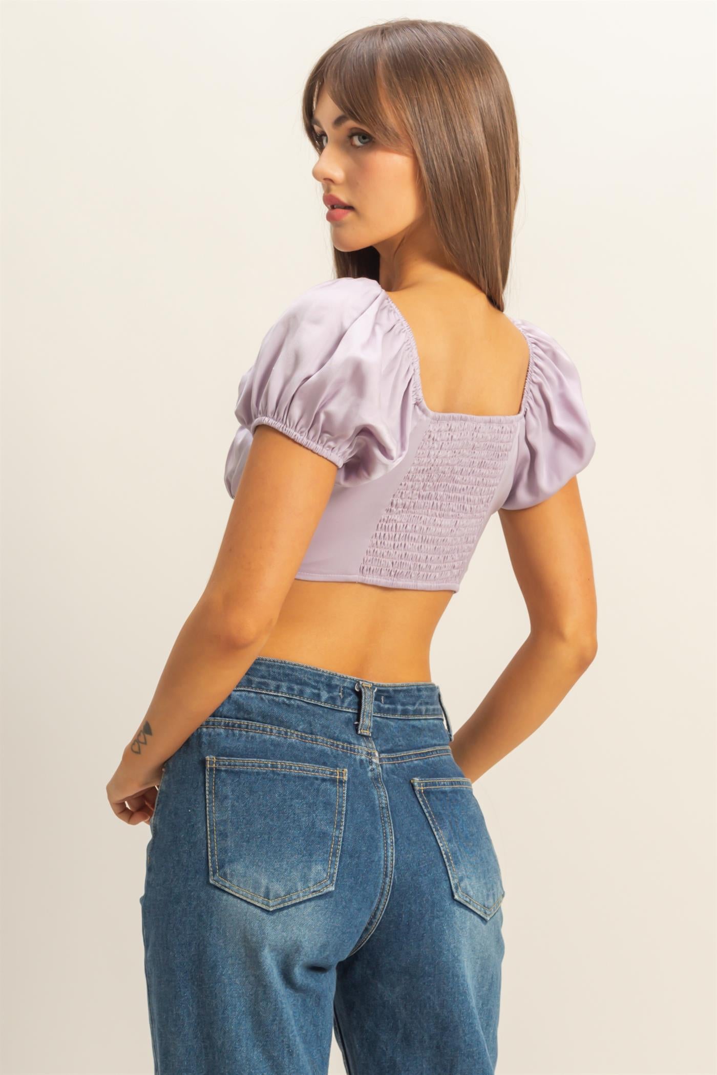 Wholesale Too Chic Cutout Crop Top Clothing Tops HF22C786 LILAC HYFVE