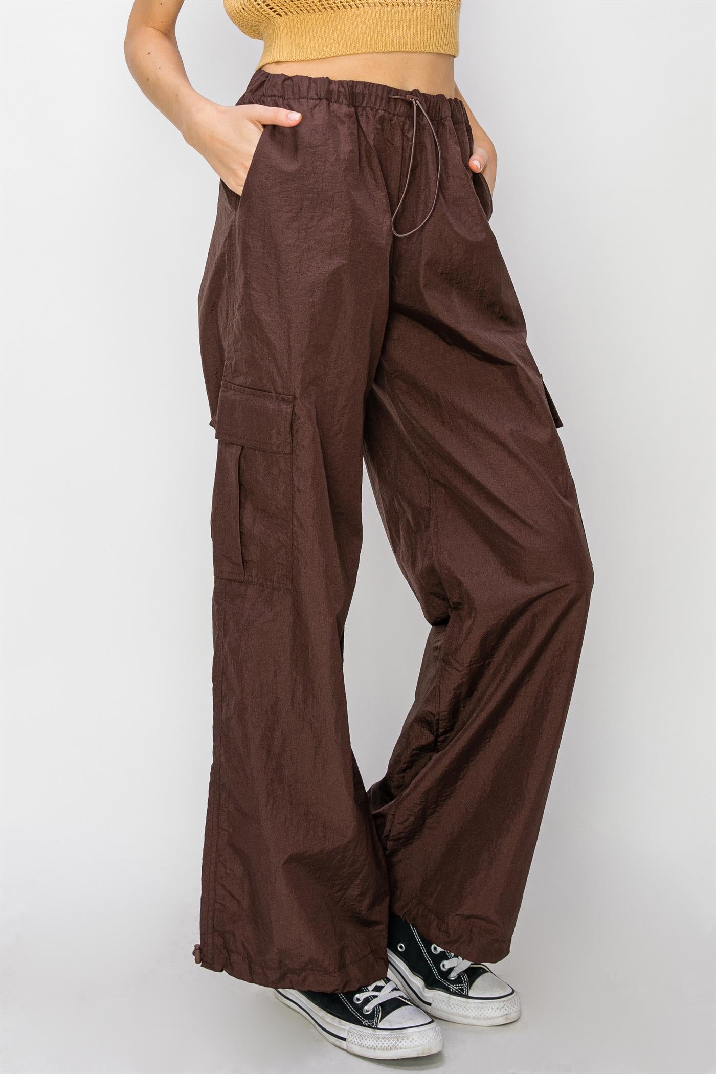 Wholesale Low Rise Parachute Cargo Pants Pants DZ24C809 DARK CHOCOLATE DOUBLE ZERO