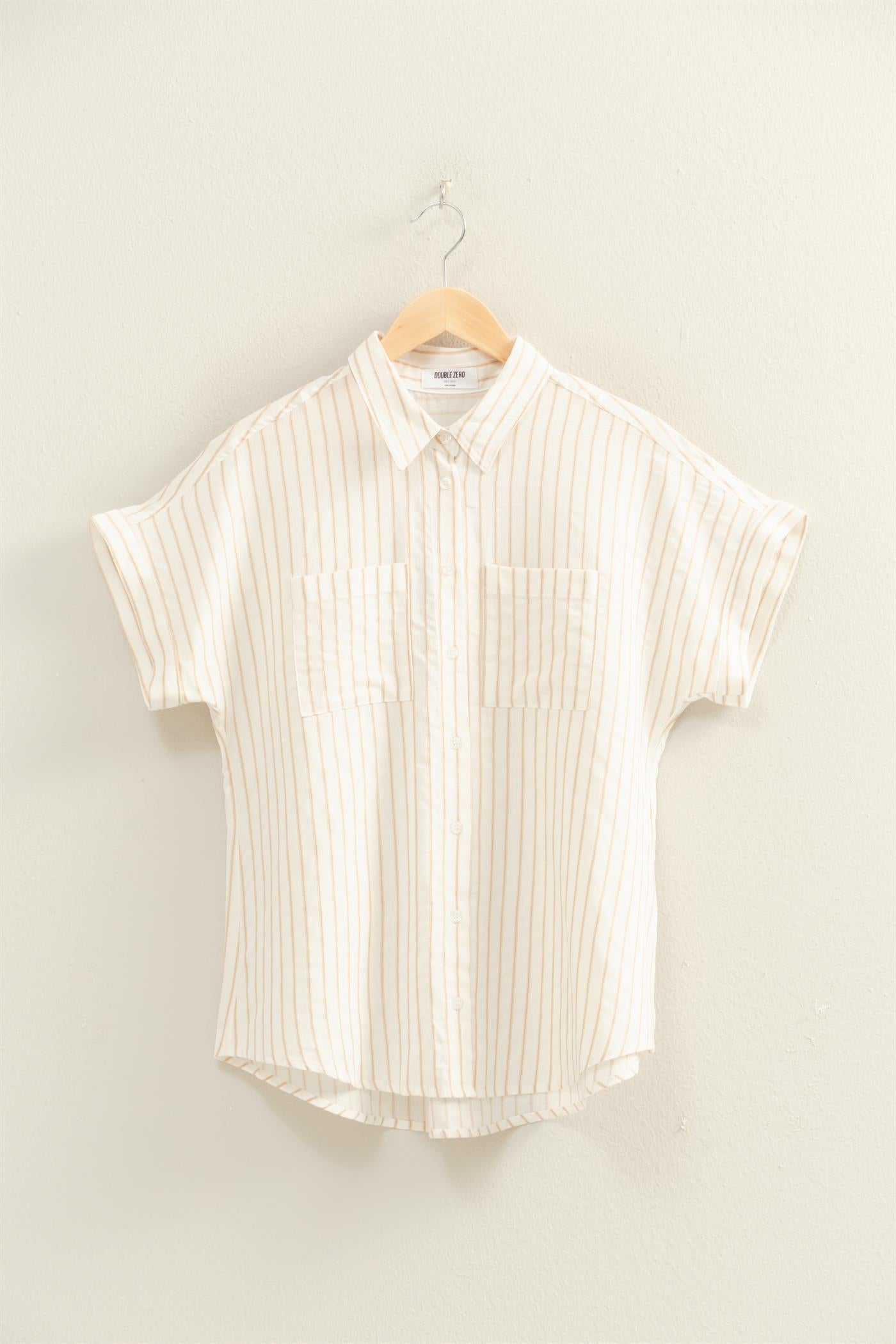 Wholesale Striped Button-Up Dolman Sleeve Shirt Shirts DZ26A207 TAUPE DOUBLE ZERO