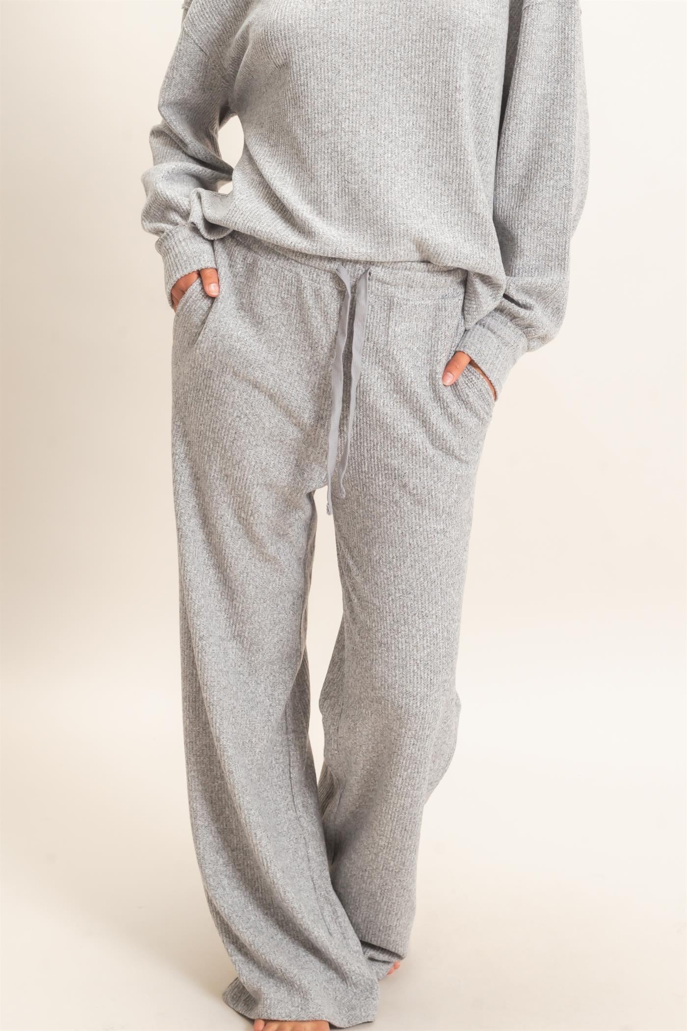 Wholesale Brushed Waffle Drawstring Pants Pants DZ26F313 HEATHER GRAY DOUBLE ZERO
