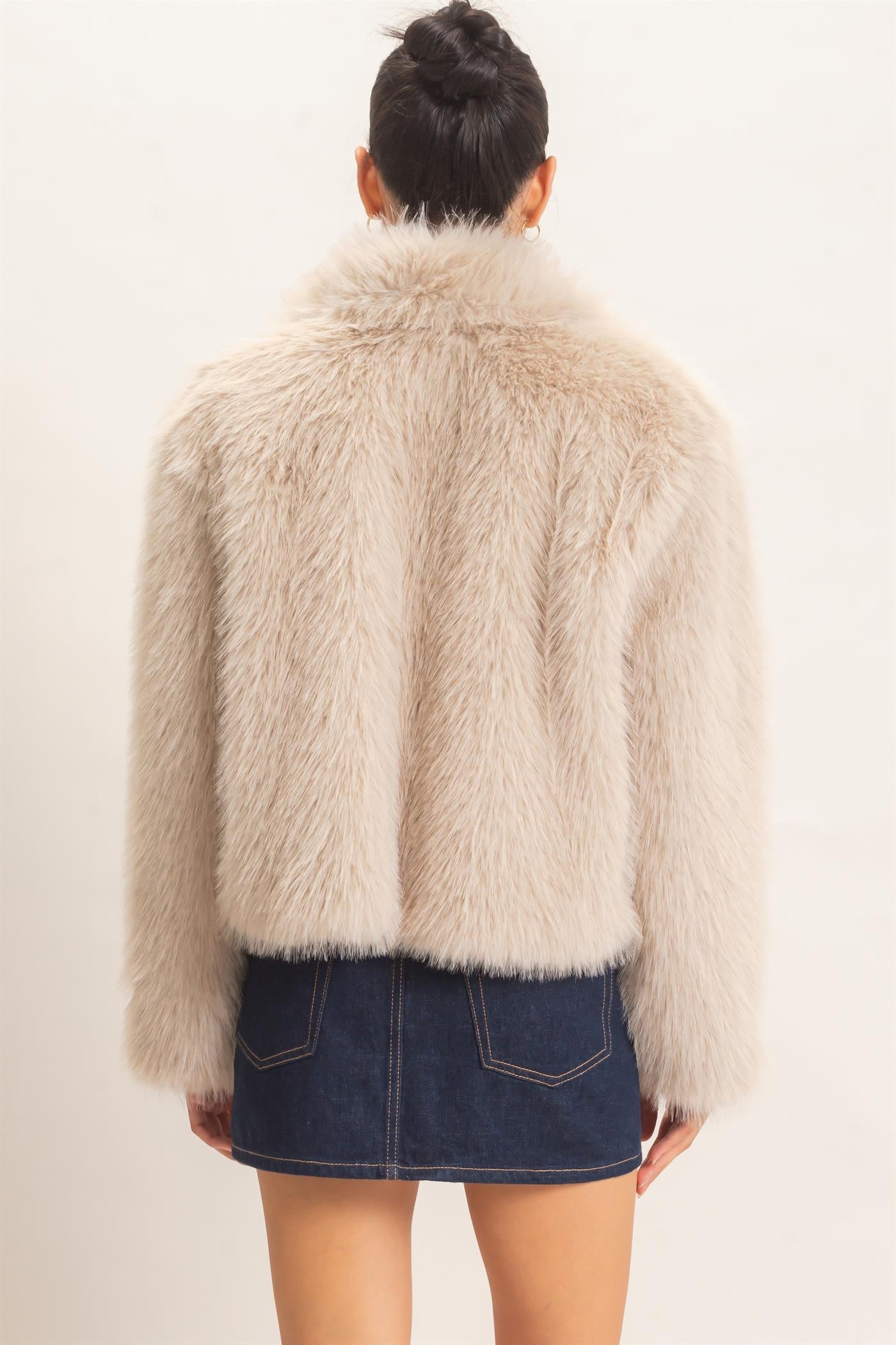 Wholesale Shawl Collar Faux Fur Jacket Outerwear HF26F207-D TAUPE HYFVE