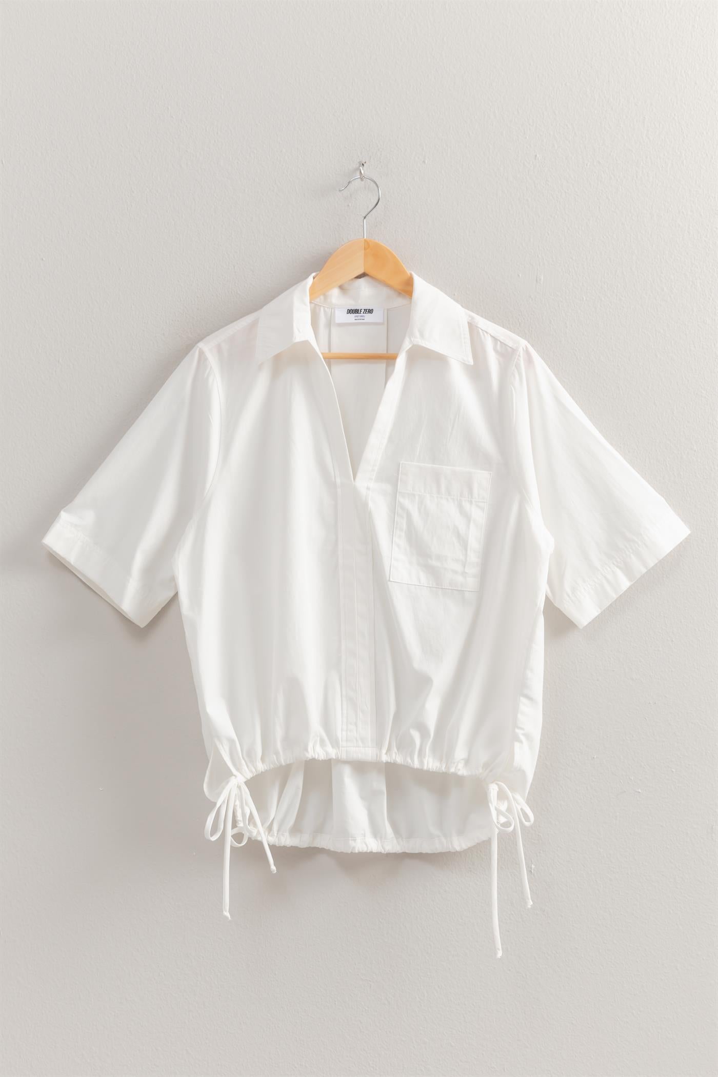 Wholesale Bubble Hem Relaxed Fit Shirt Polos DZ25E081 WHITE DOUBLE ZERO