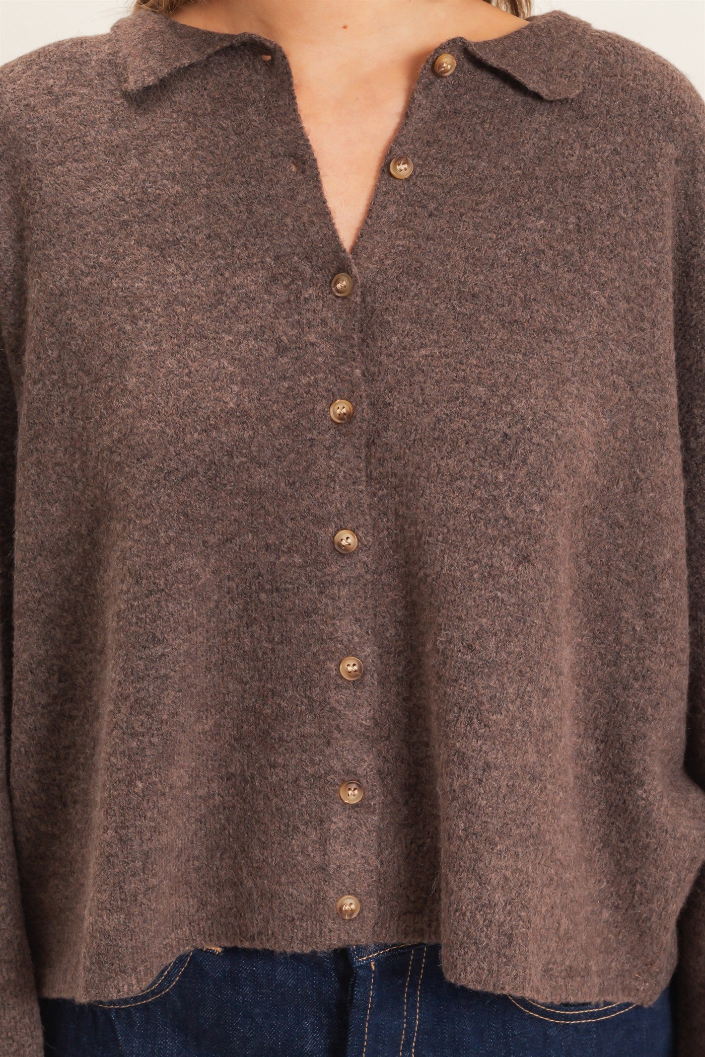 Wholesale Button-Up Collared Sweater Cardigan Cardigans HF26E039 BROWN HYFVE