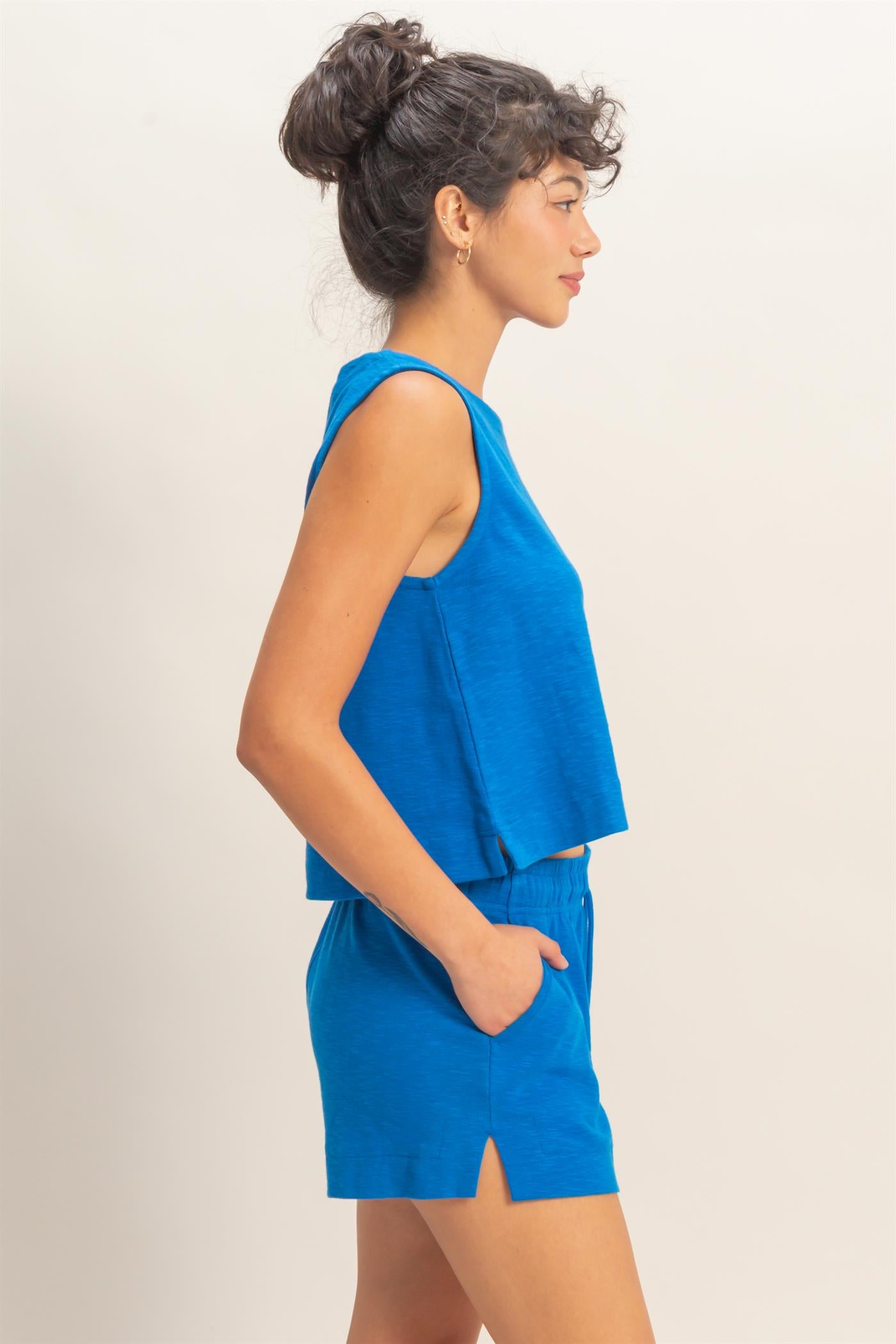 Wholesale Sleeveless Boxy Fit Crew Neck Top Clothing Tops DZ26C090 COBALT DOUBLE ZERO