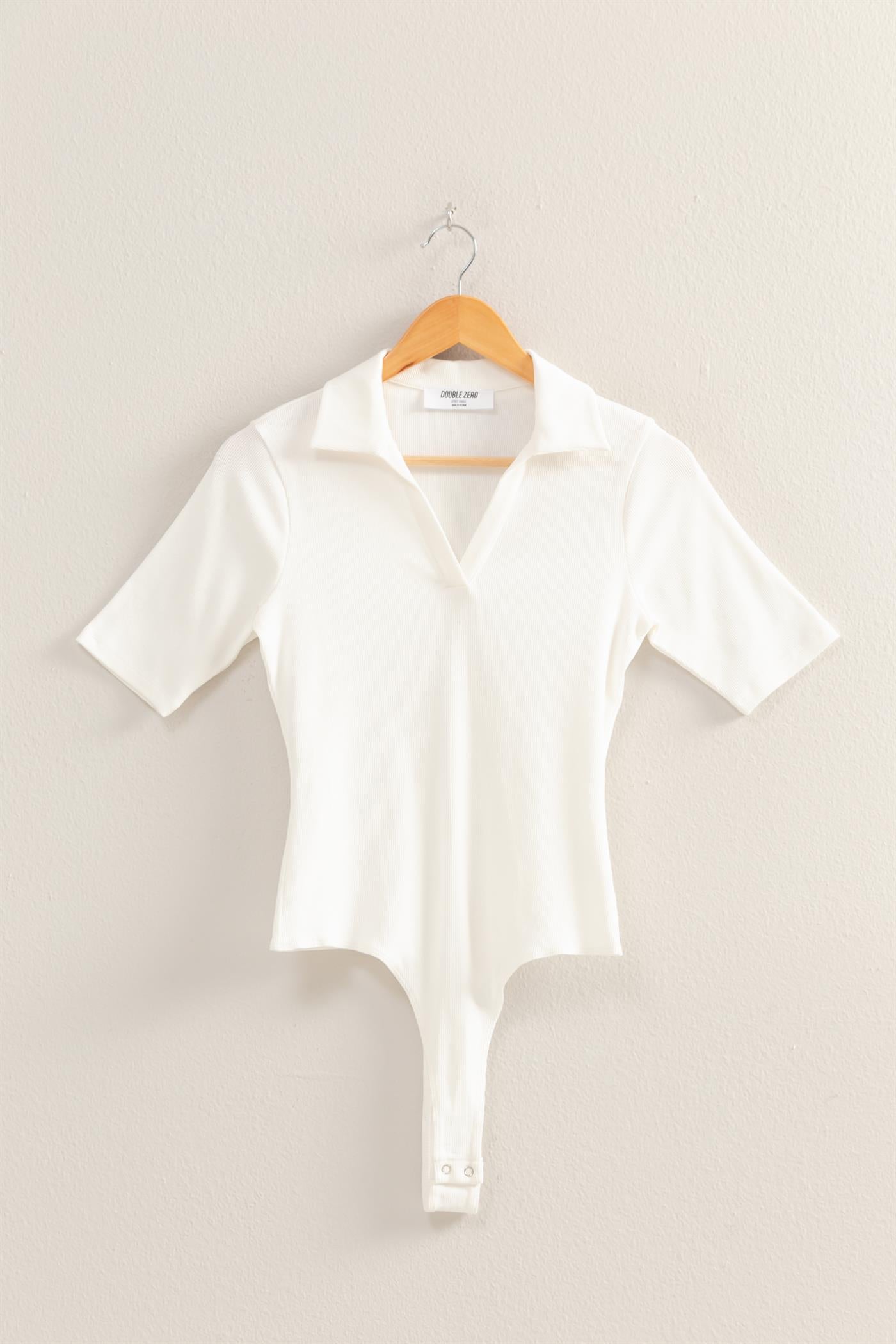 Wholesale Polo Neck Short Sleeve Bodysuit Bodysuits DZ25A777 OFF WHITE DOUBLE ZERO