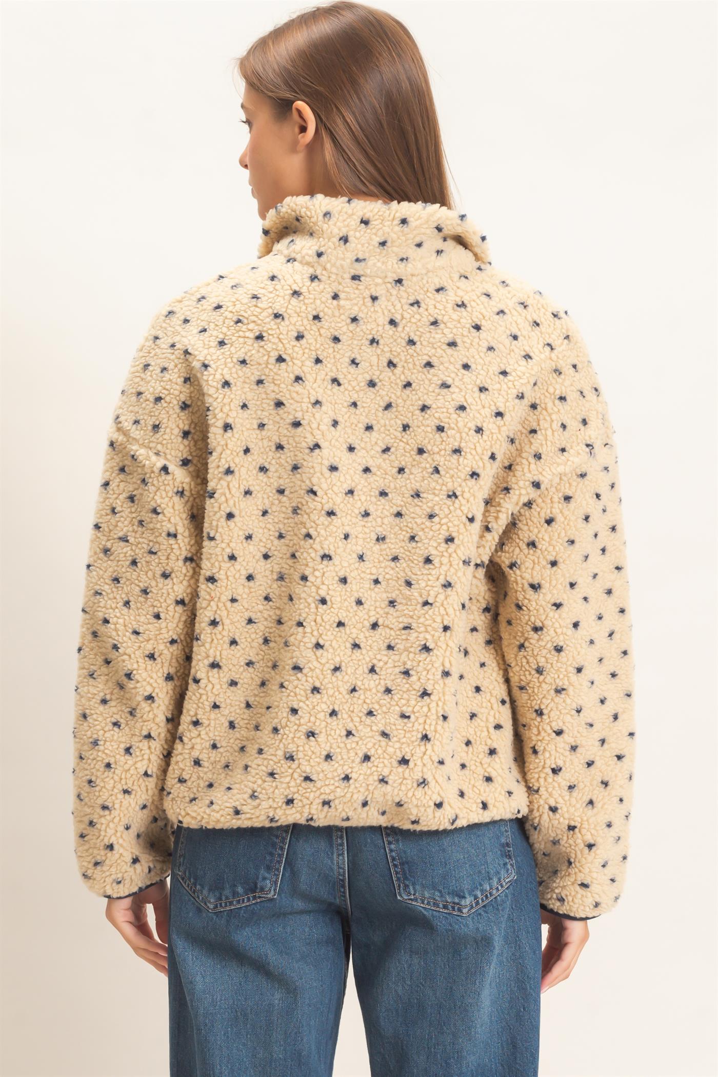 Wholesale Polka Dot Sherpa Half-Zip Pullover Coats & Jackets DZ26F161 NAVY DOUBLE ZERO