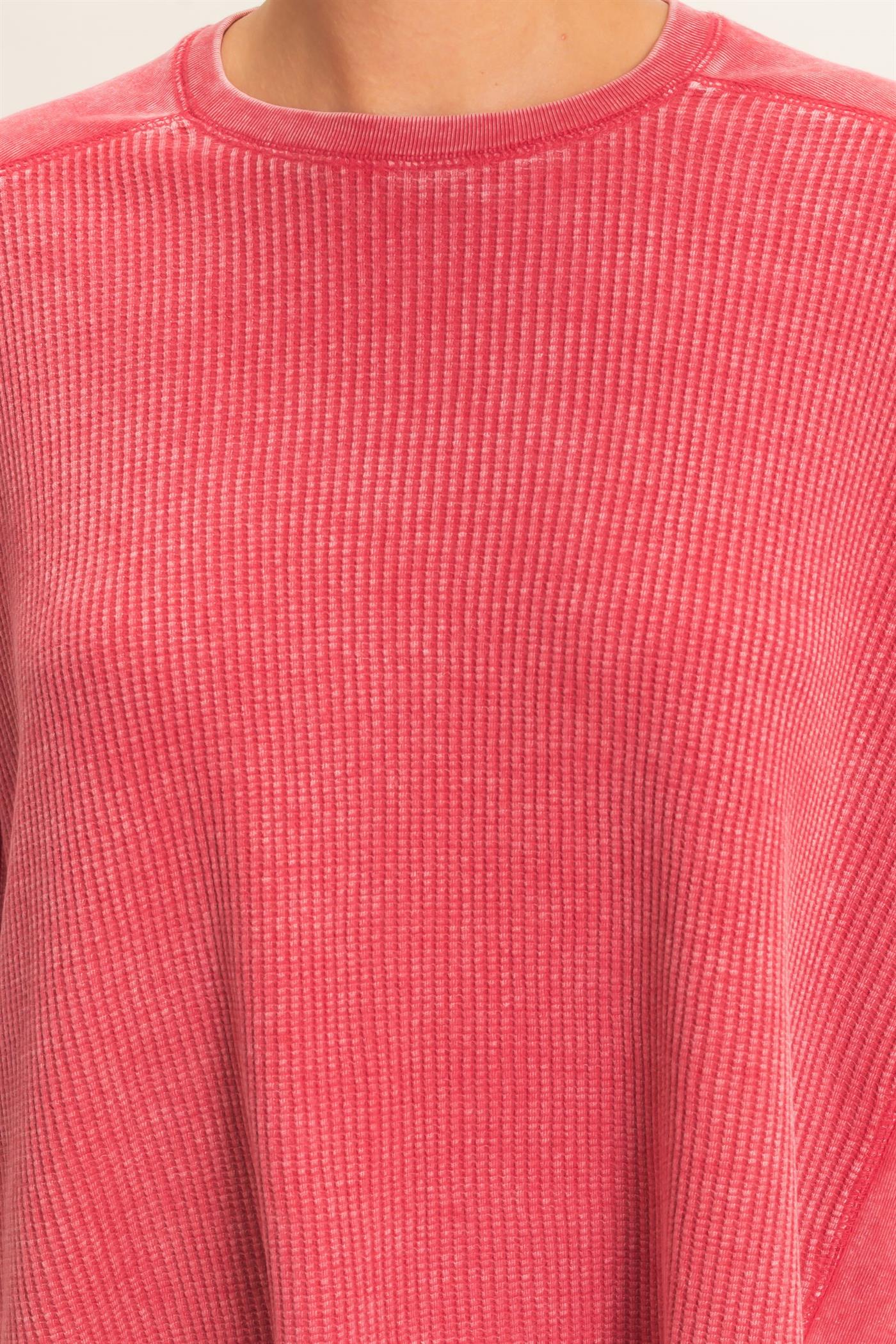 Wholesale Oversized Mineral Washed Waffle Knit Top Clothing Tops DZ26E654 DARK RED DOUBLE ZERO