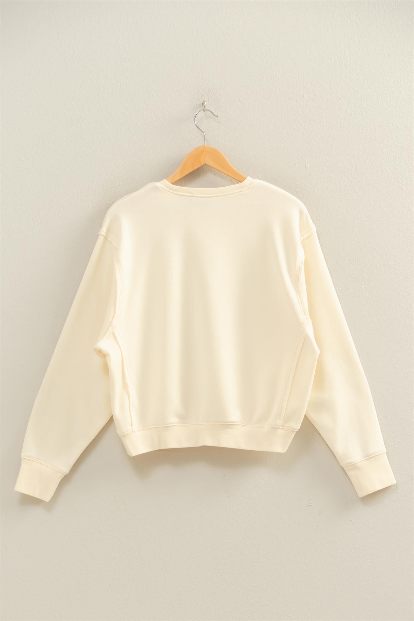 Wholesale Raw Edge Detail Burnout Sweatshirt Sweatshirts DZ26A048 WHIP CREAM DOUBLE ZERO