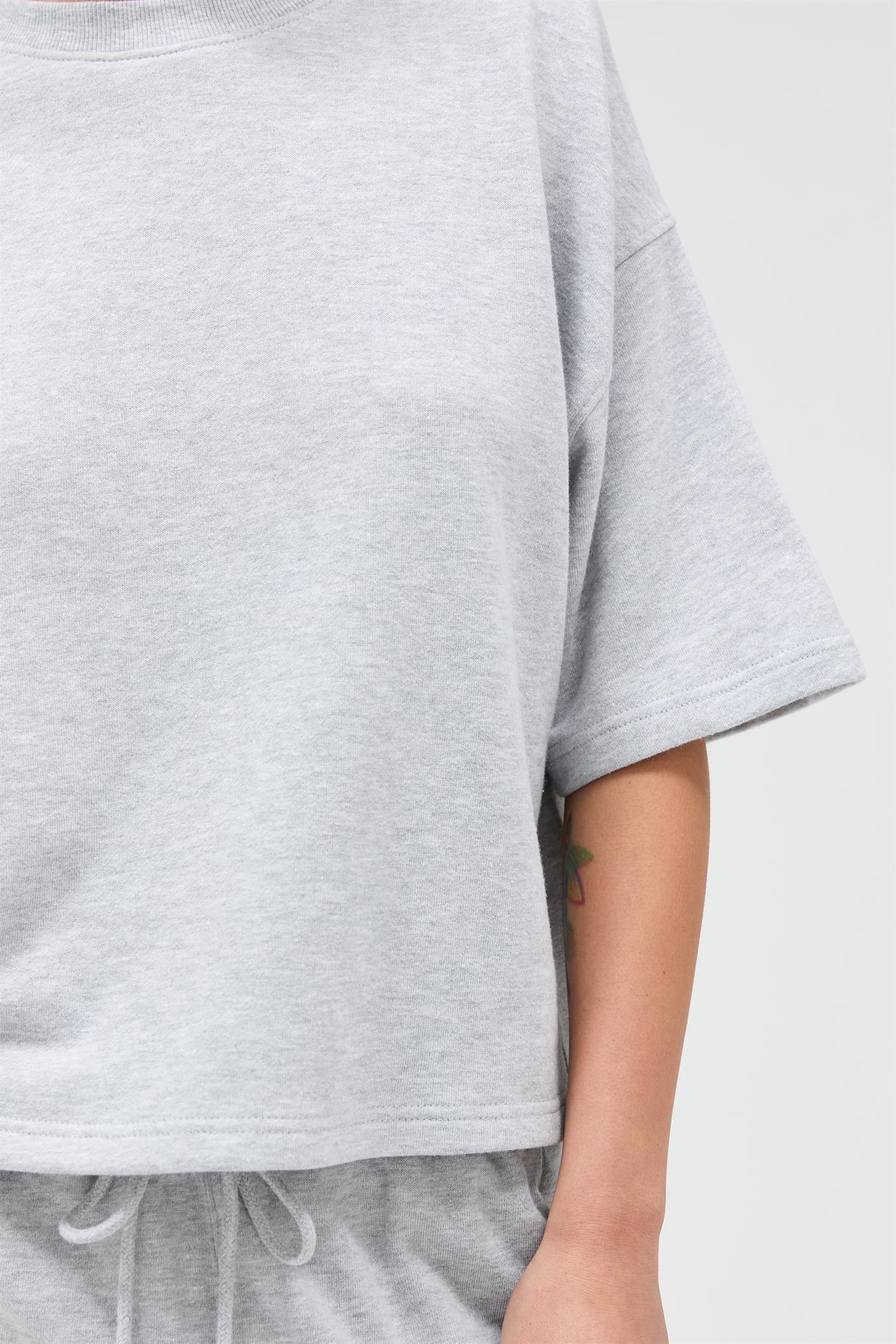 Wholesale Acid Wash Boxy Crew Neck Top T-Shirts DZ26C093 HEATHER GRAY DOUBLE ZERO