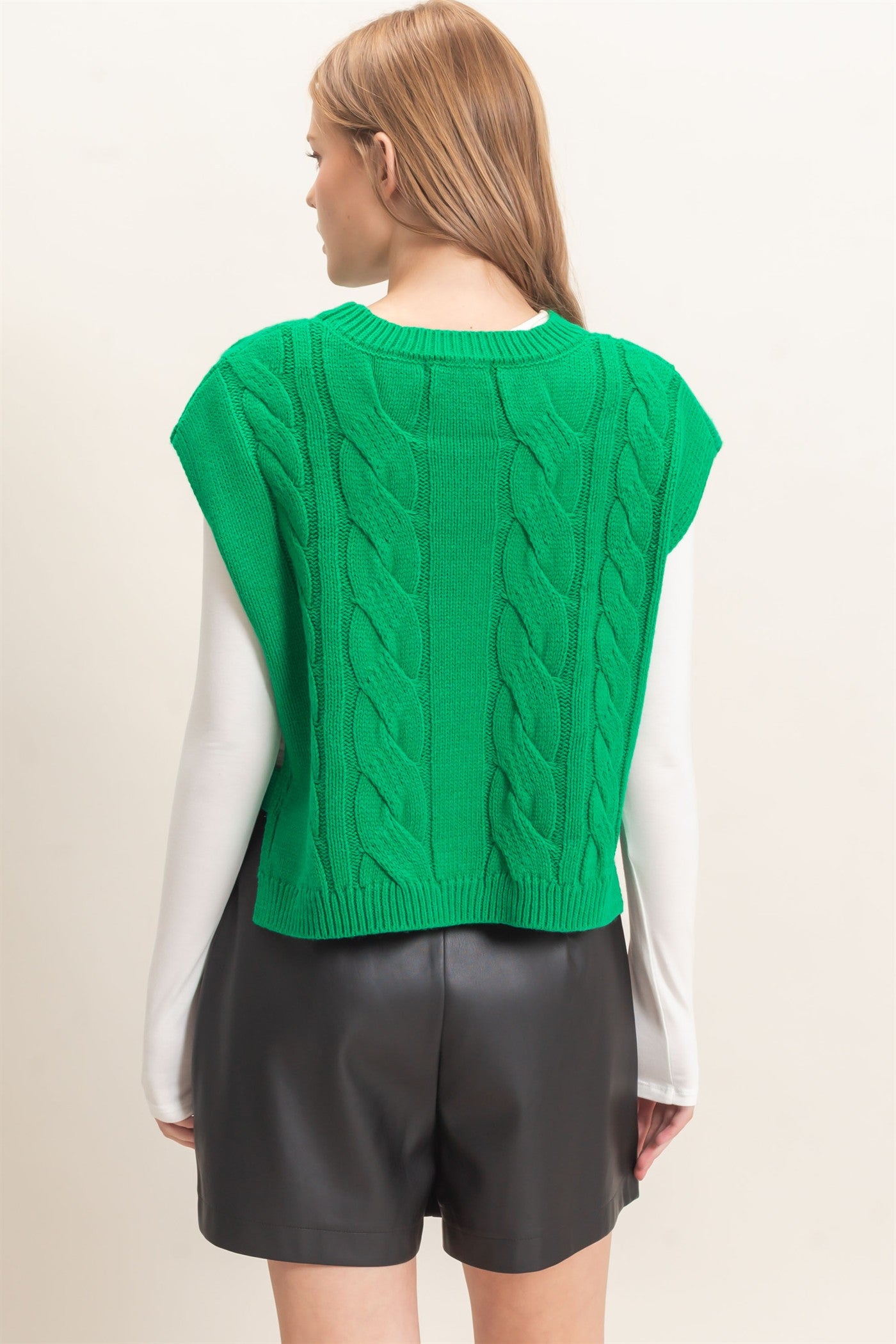 Wholesale Cable Knit Vest With Side Buttons Sweaters HF26F193 GREEN HYFVE