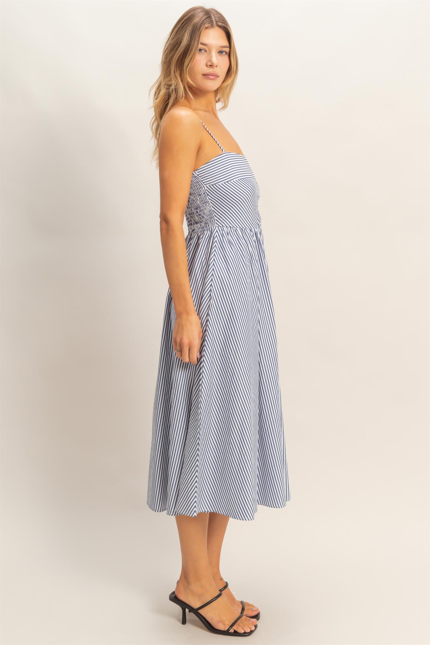 Wholesale Striped Spaghetti Strap Dress Dresses HF26A291-D NAVY HYFVE