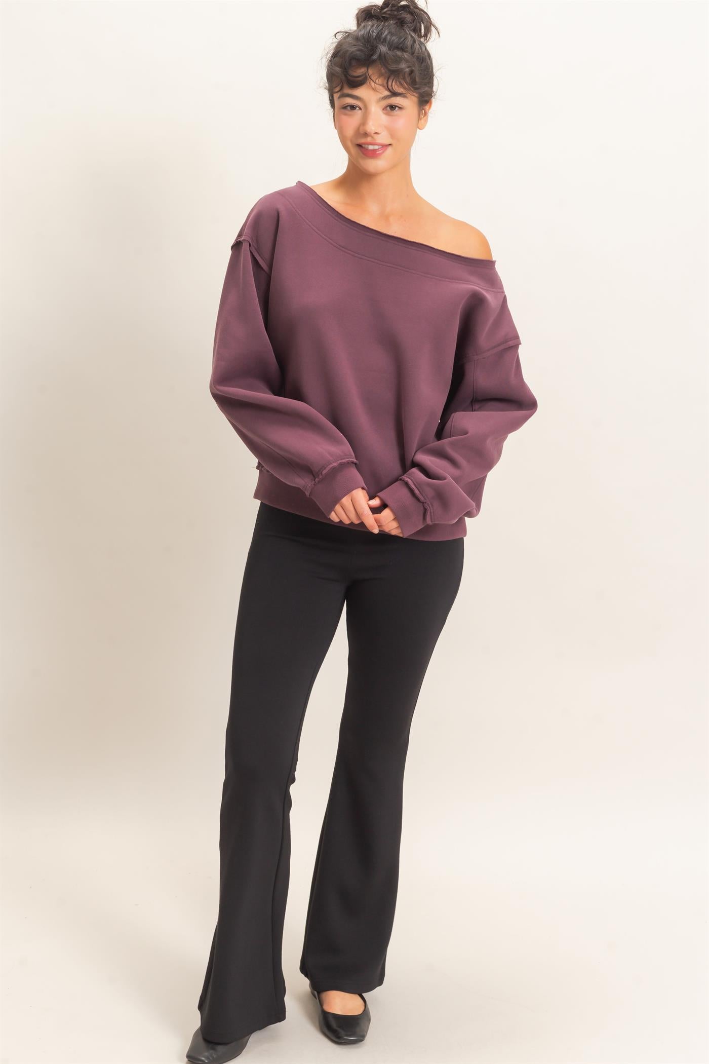 Wholesale Off Shoulder Sweatshirt Sweatshirts DZ26C880 COCOA DOUBLE ZERO
